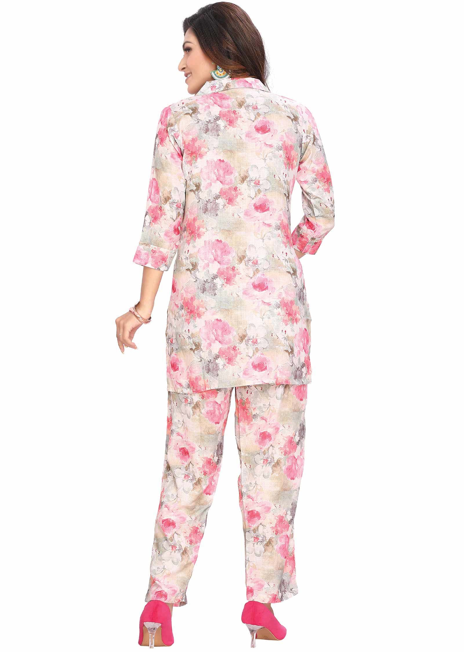Multi Linen cotton Floral Printed Co-Ord Set