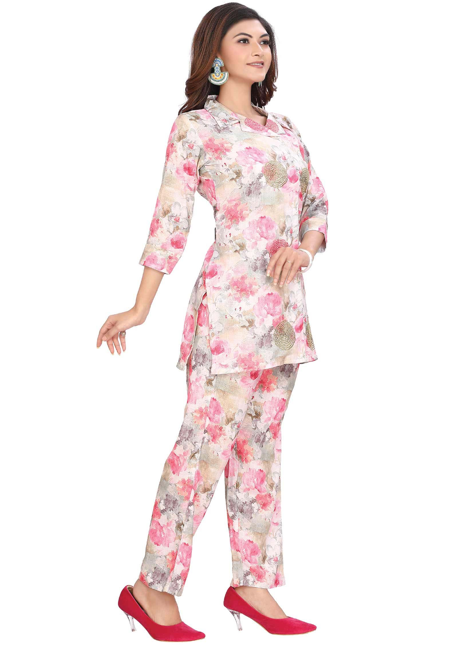Multi Linen cotton Floral Printed Co-Ord Set