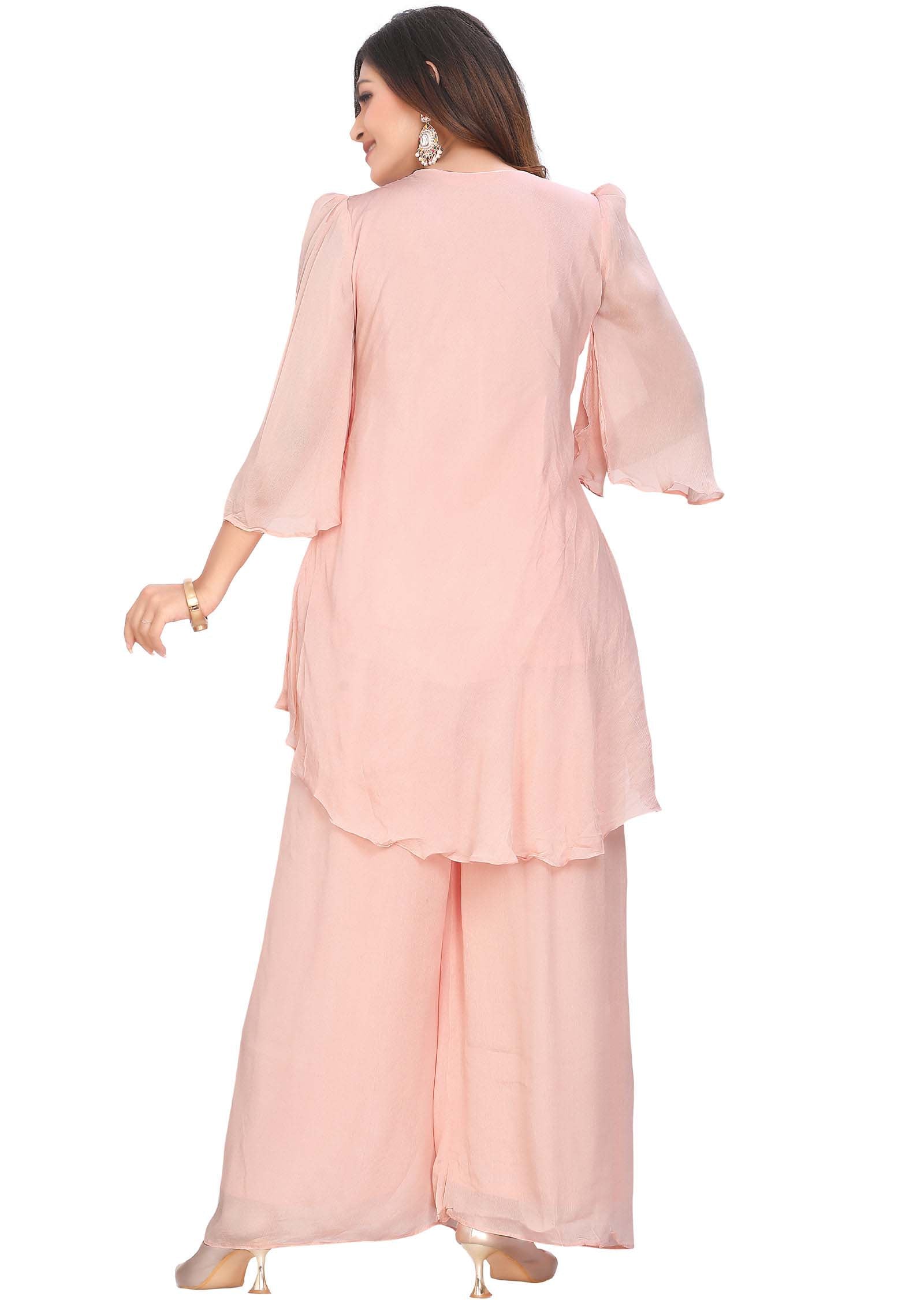 Peach Chinnon Embroidered Co-Ord Set