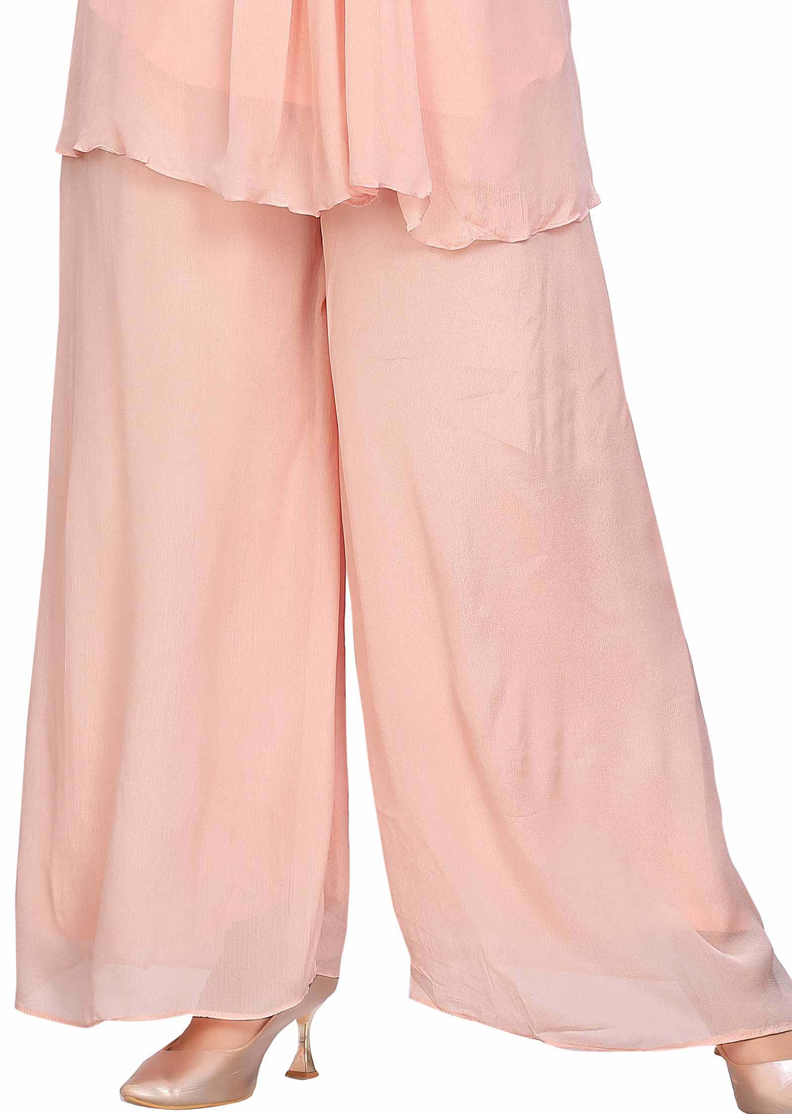 Peach Chinnon Embroidered Co-Ord Set
