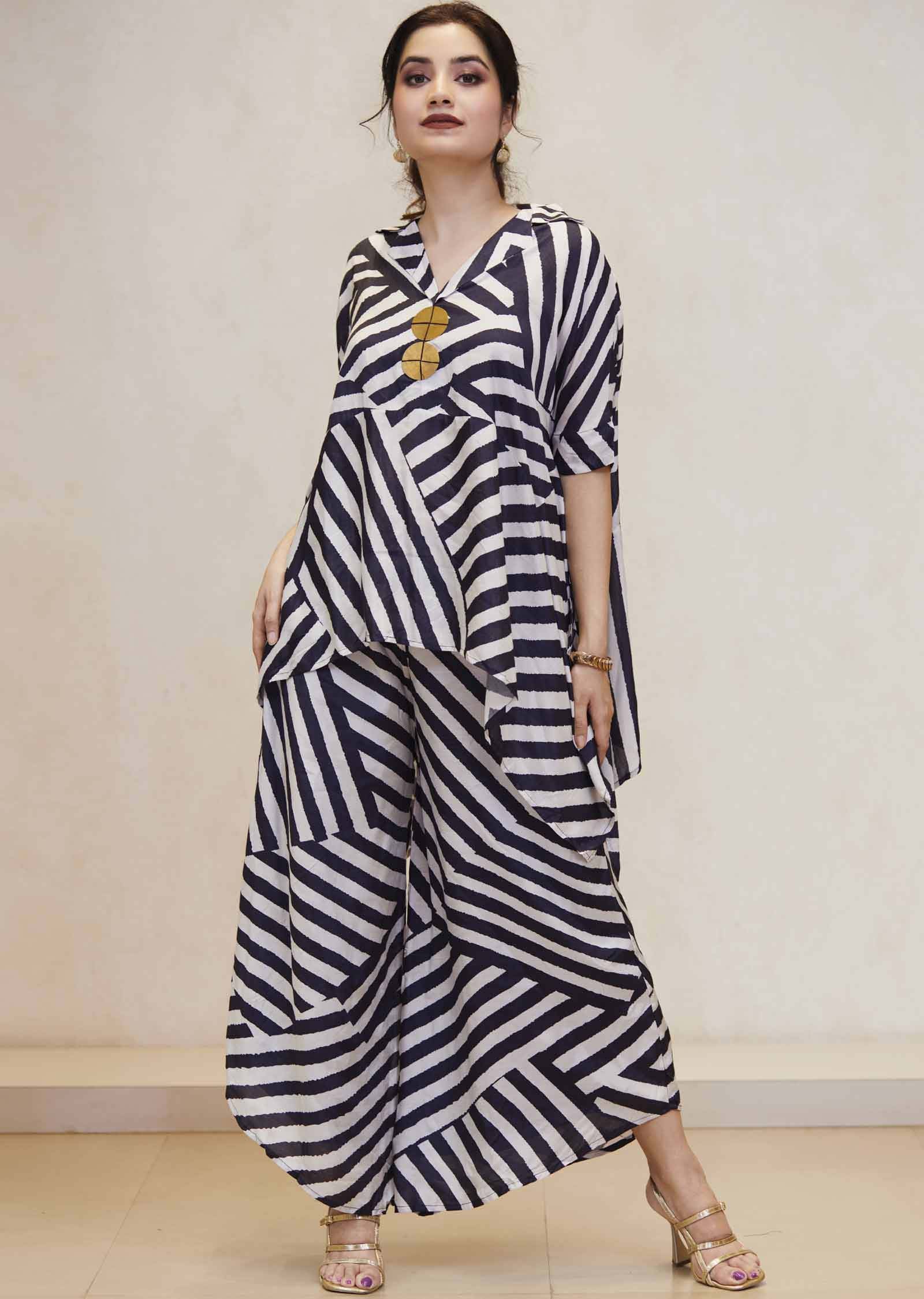 Off White & Black Muslin Printed Co-Ord Set