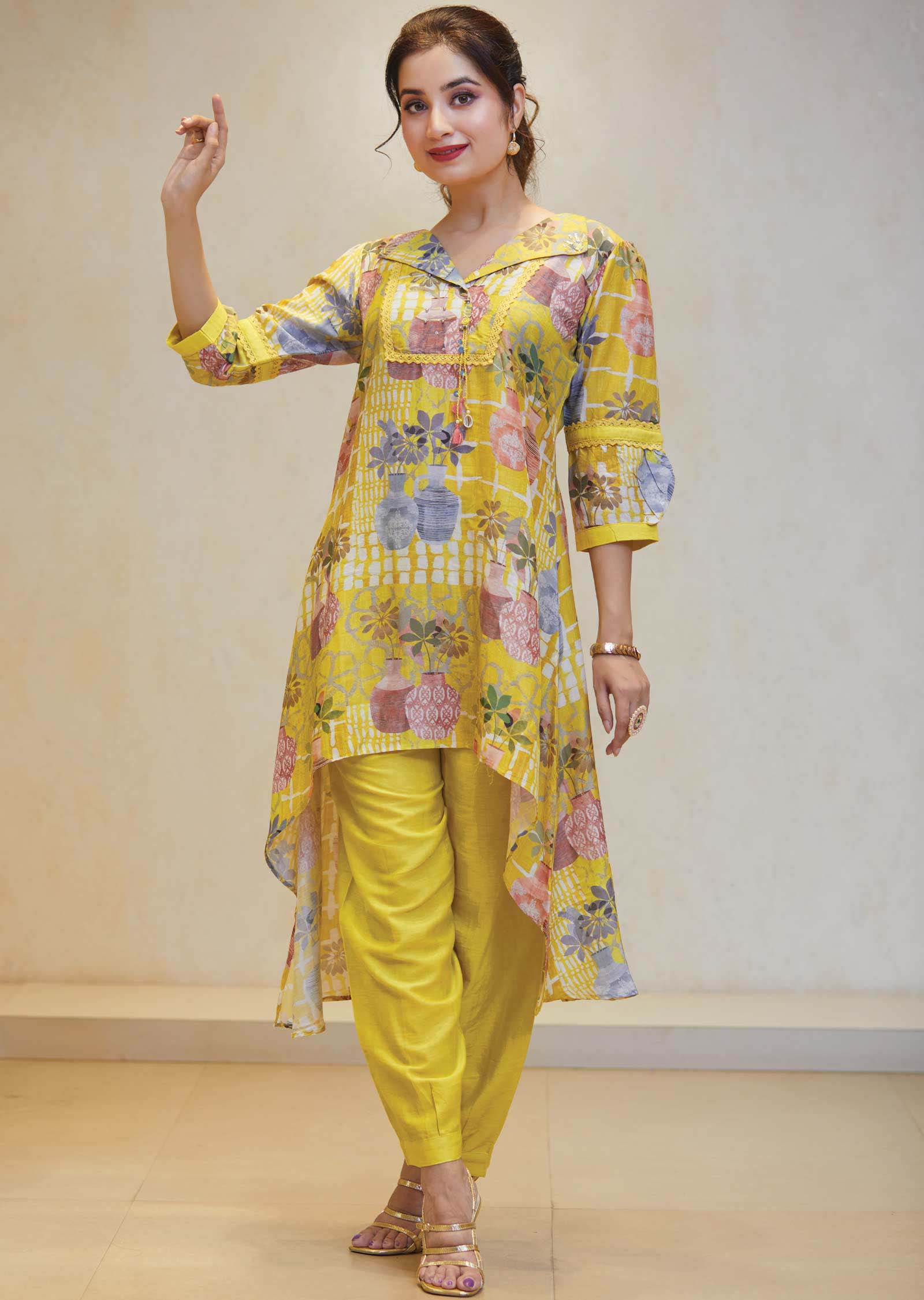 Yellow Linen Silk Printed Co-Ord Set