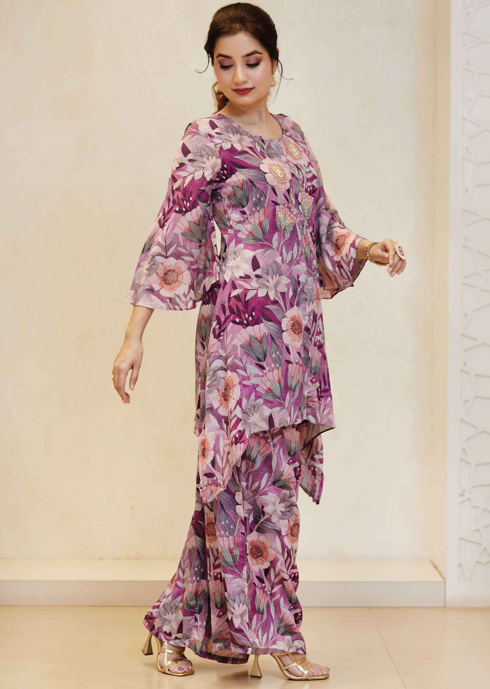 Purple Chinnon Embroidered Co-Ord Set