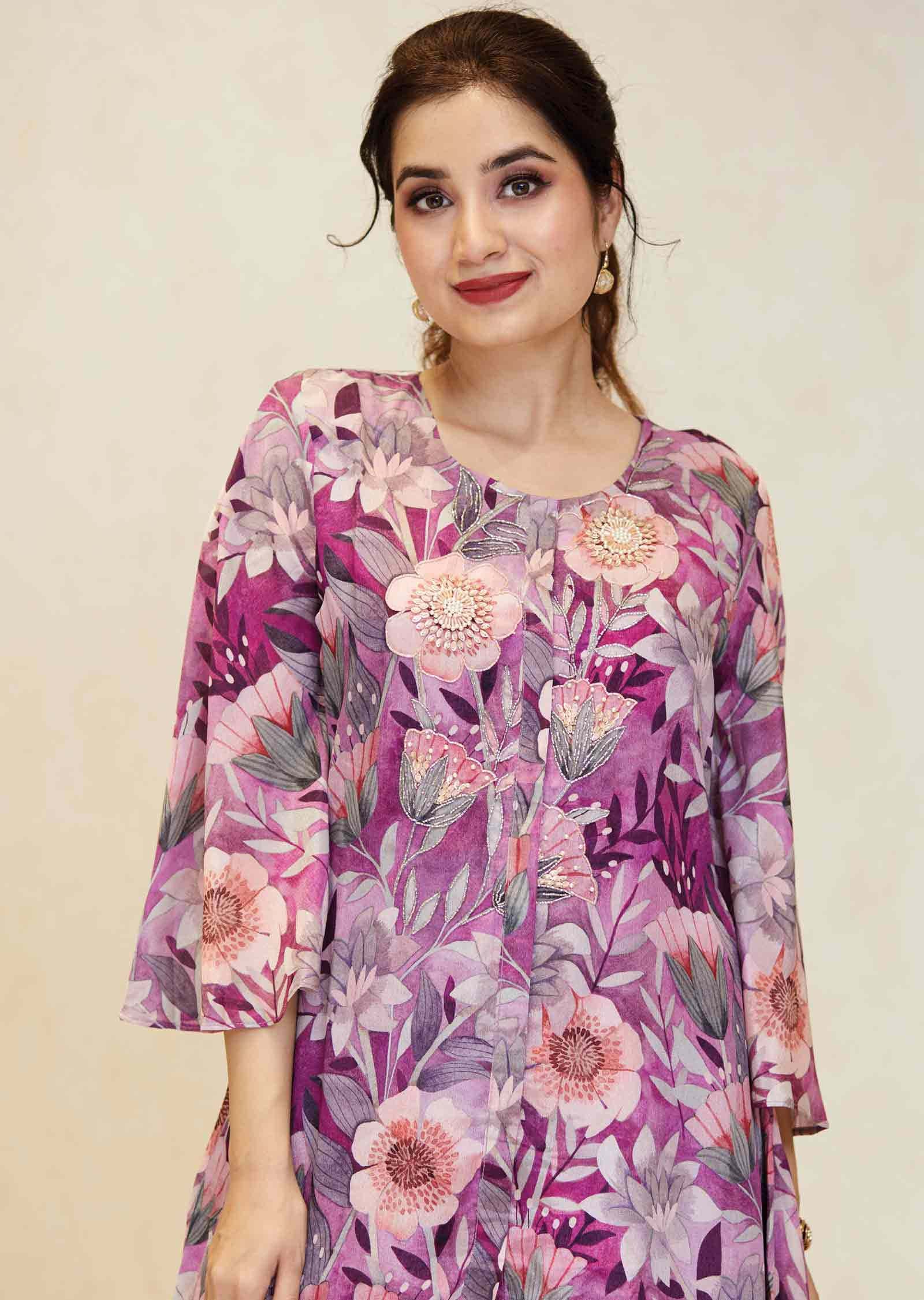 Purple Chinnon Embroidered Co-Ord Set