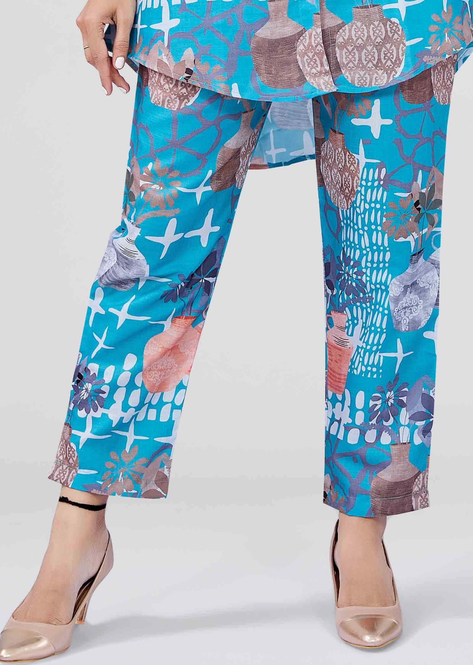 Sea Green Linen Cotton Printed Co-Ord Set