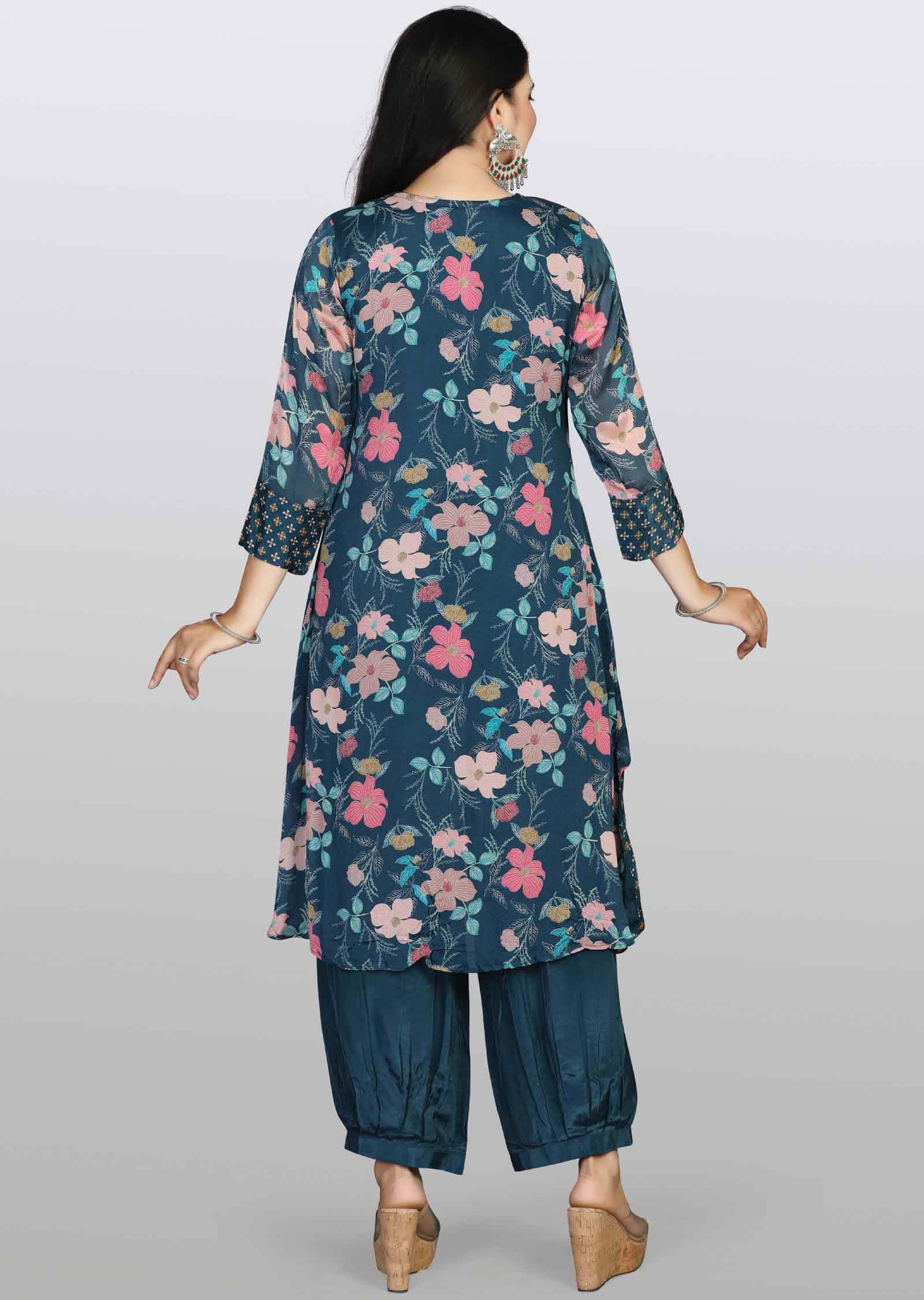 Teal Blue Chinnon Zardosi & Embroidered Co-Ord Set