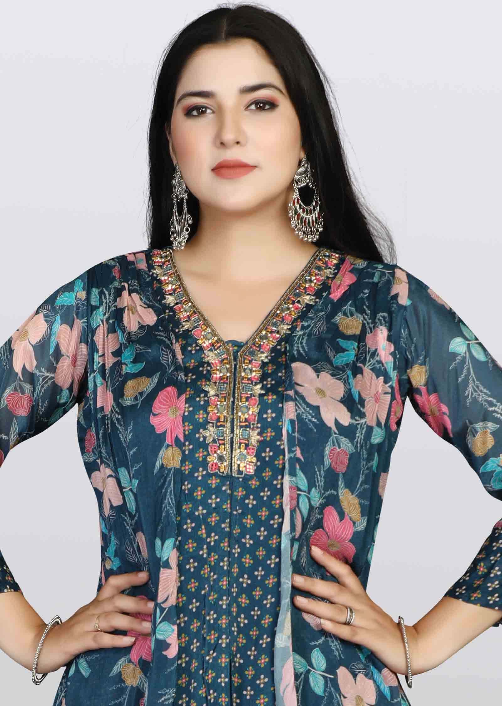 Teal Blue Chinnon Zardosi & Embroidered Co-Ord Set