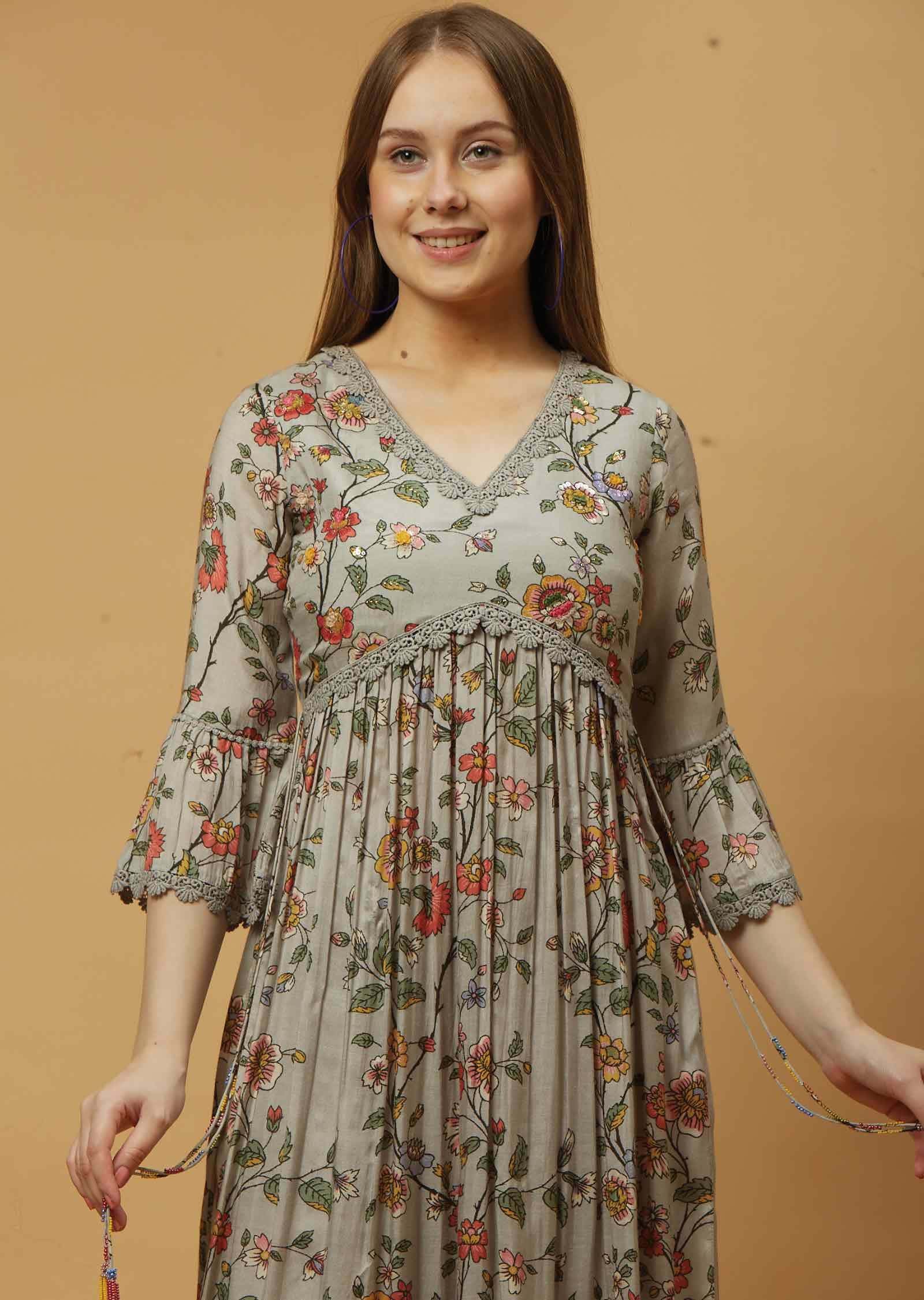 Grey Muslin Kurti Sets