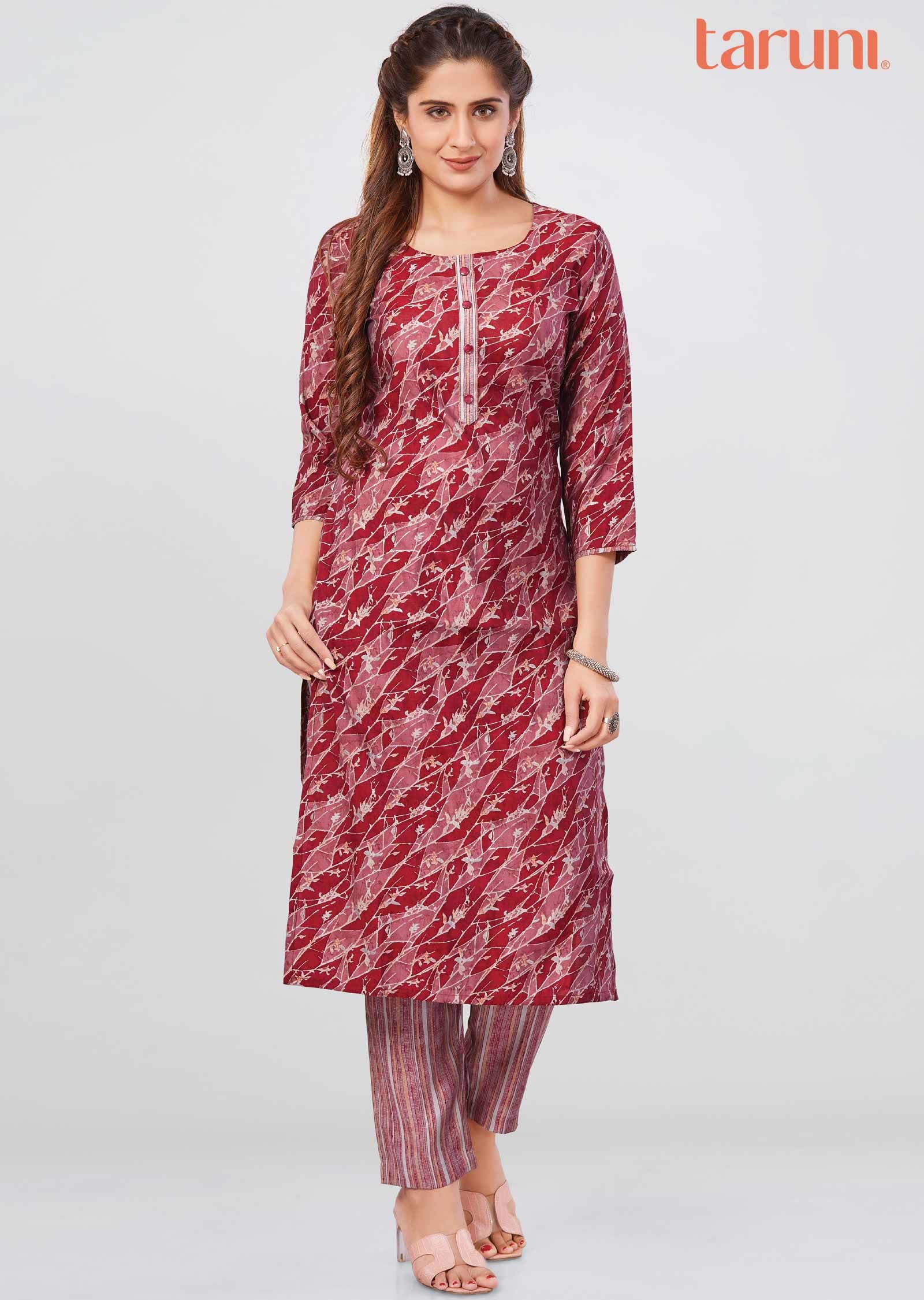 Maroon Modal Printed Kurti Sets