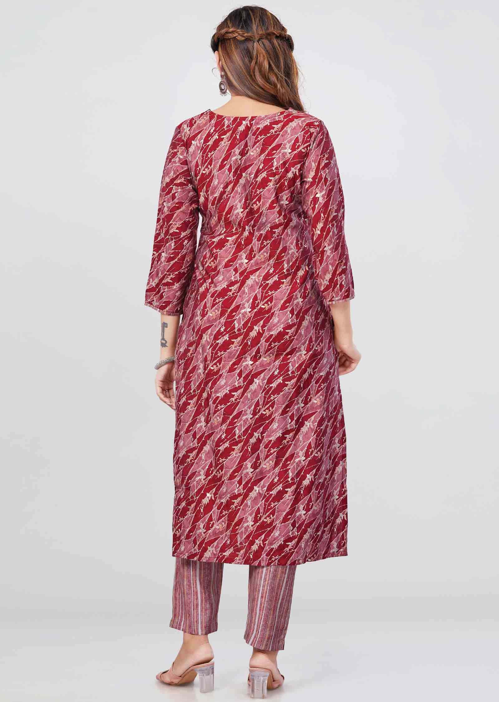 Maroon Modal Printed Kurti Sets