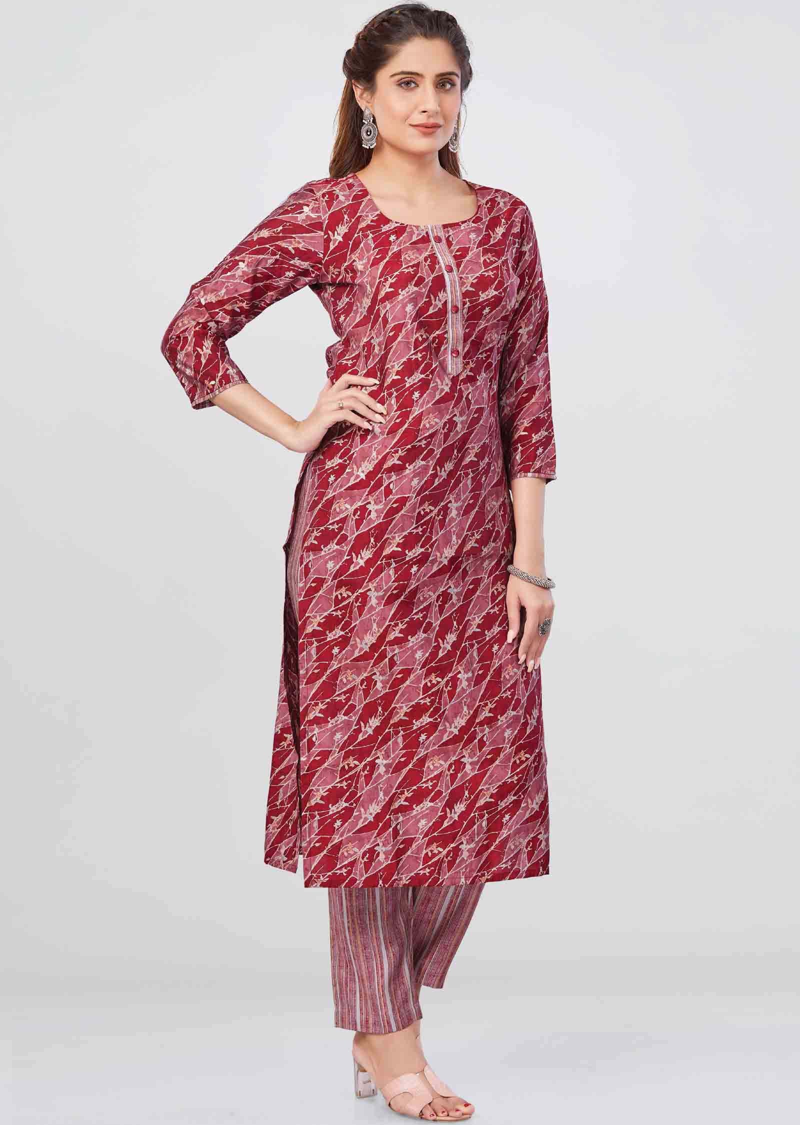 Maroon Modal Printed Kurti Sets