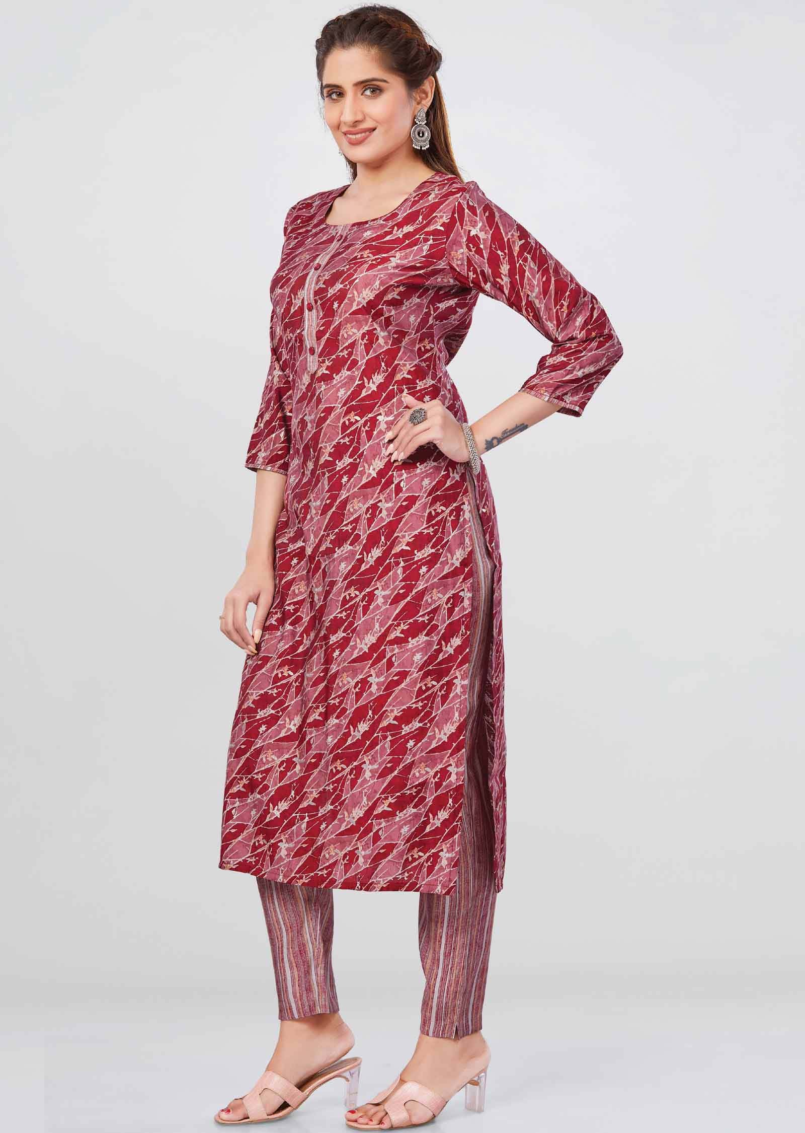 Maroon Modal Printed Kurti Sets