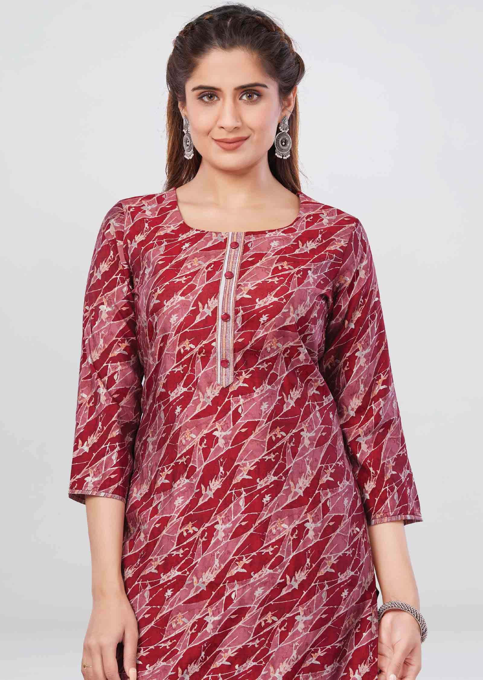 Maroon Modal Printed Kurti Sets