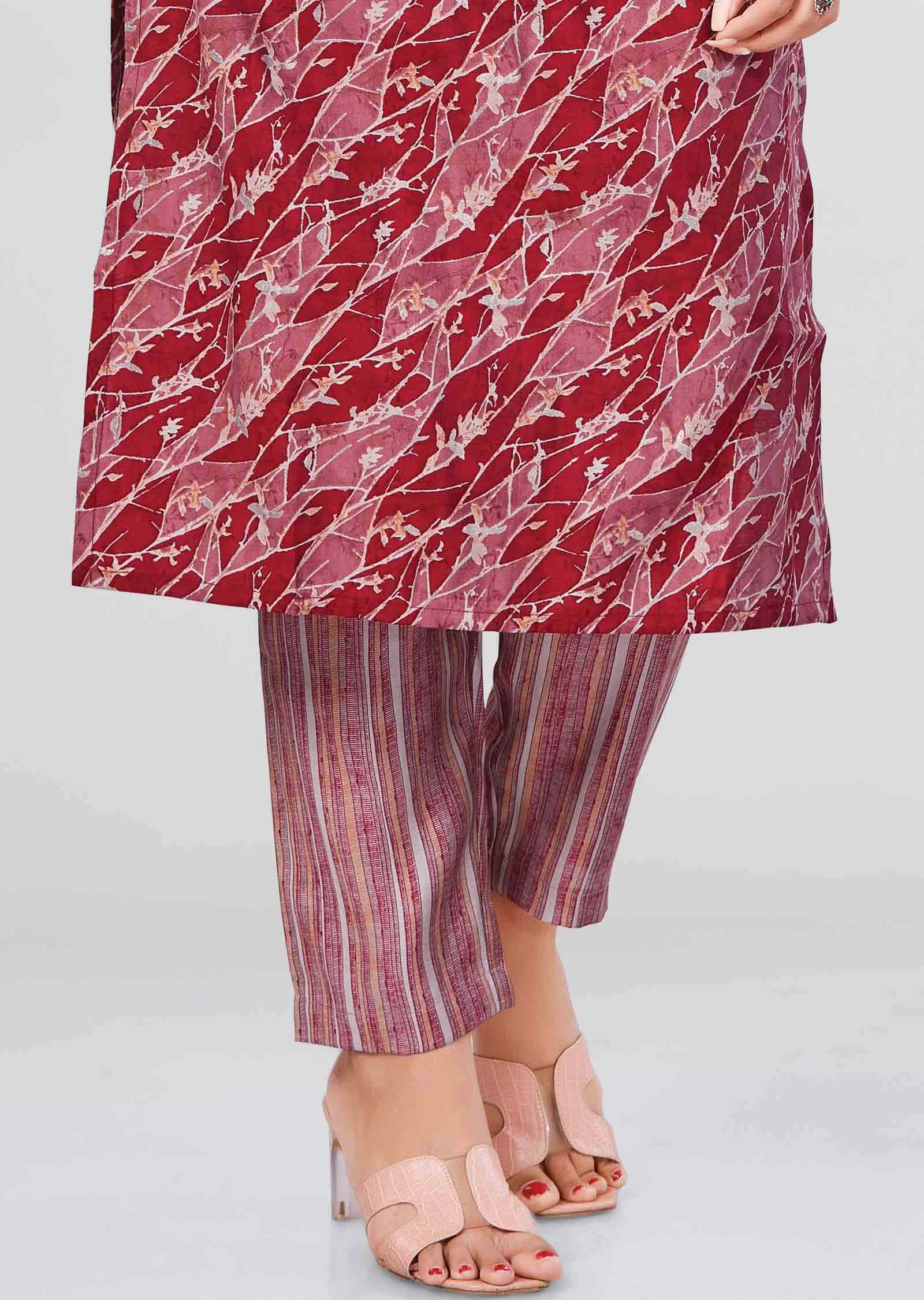 Maroon Modal Printed Kurti Sets