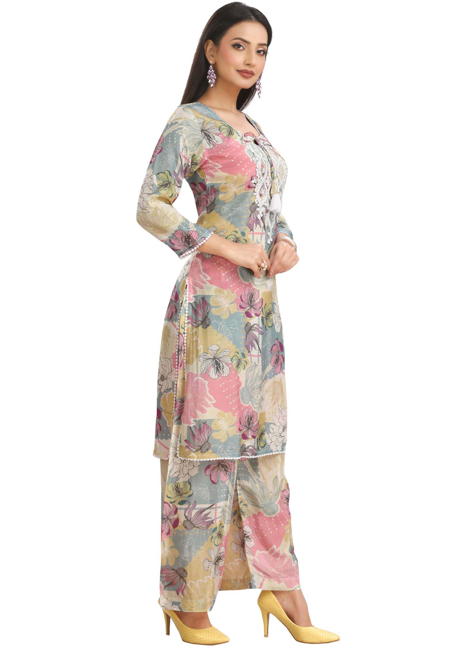 Multi Muslin Embroidered Kurti Sets