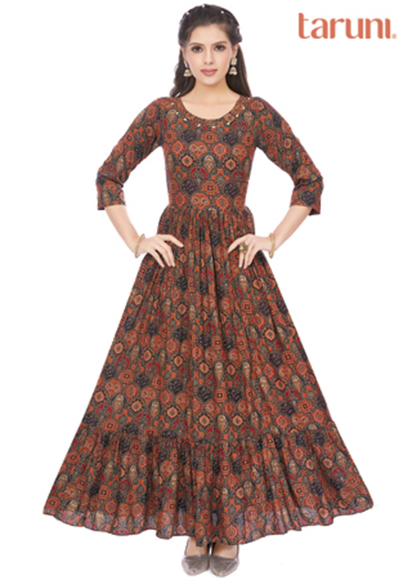 Black Reyon Sequins Full Length Kurti