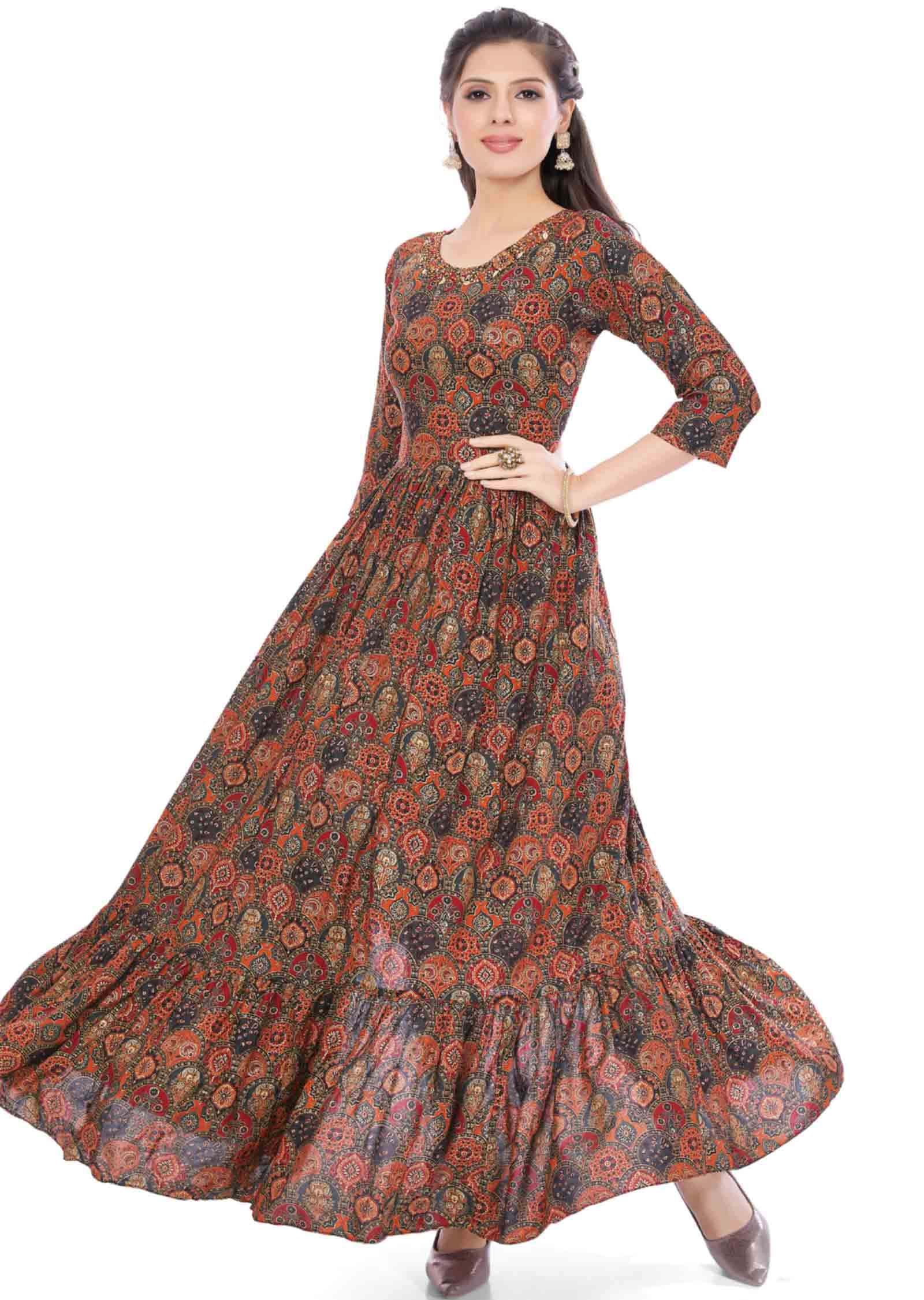 Black Reyon Sequins Full Length Kurti