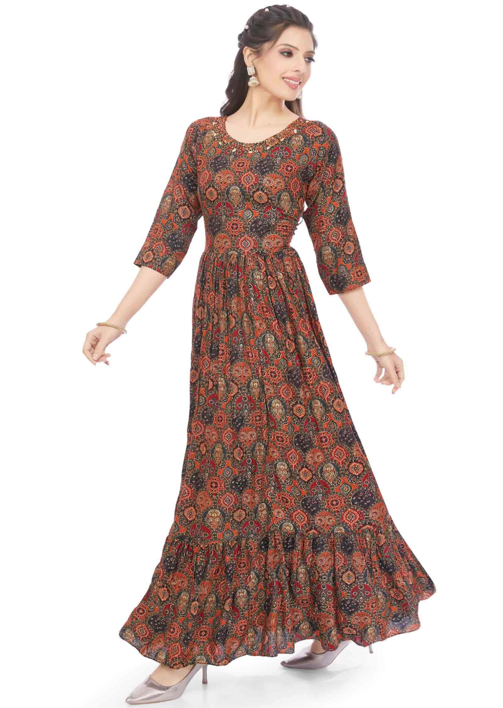 Black Reyon Sequins Full Length Kurti