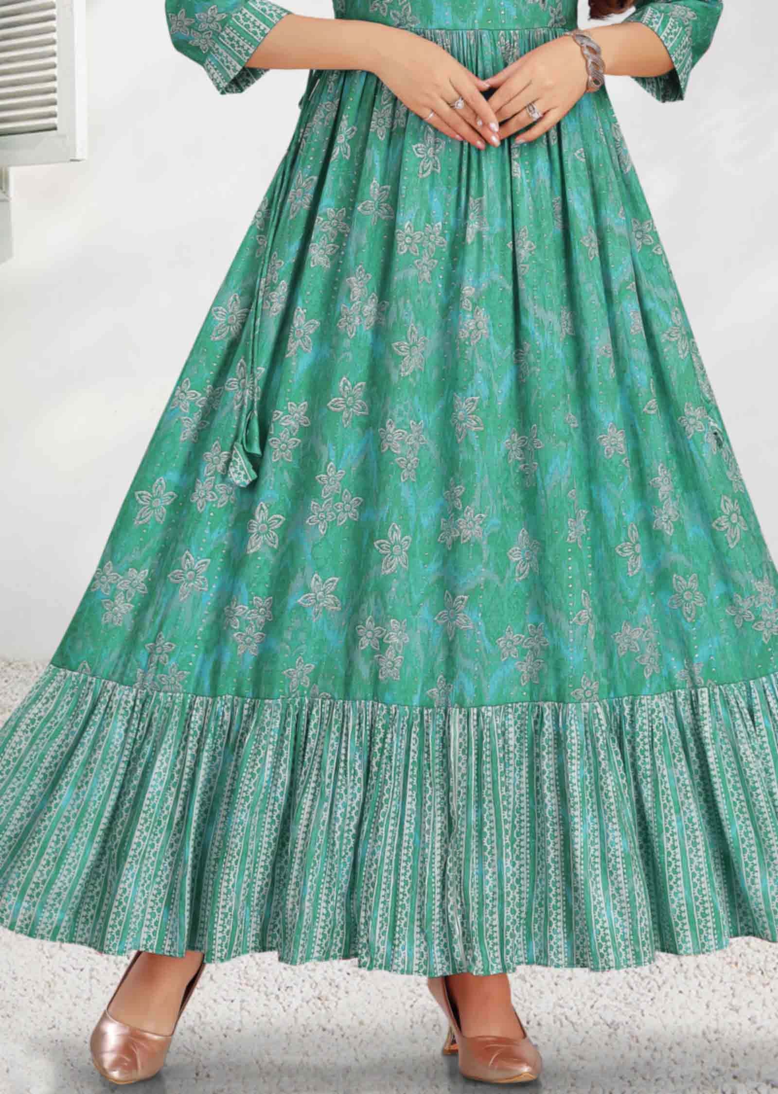 Sea Blue Reyon Sequins Kurti Full legth