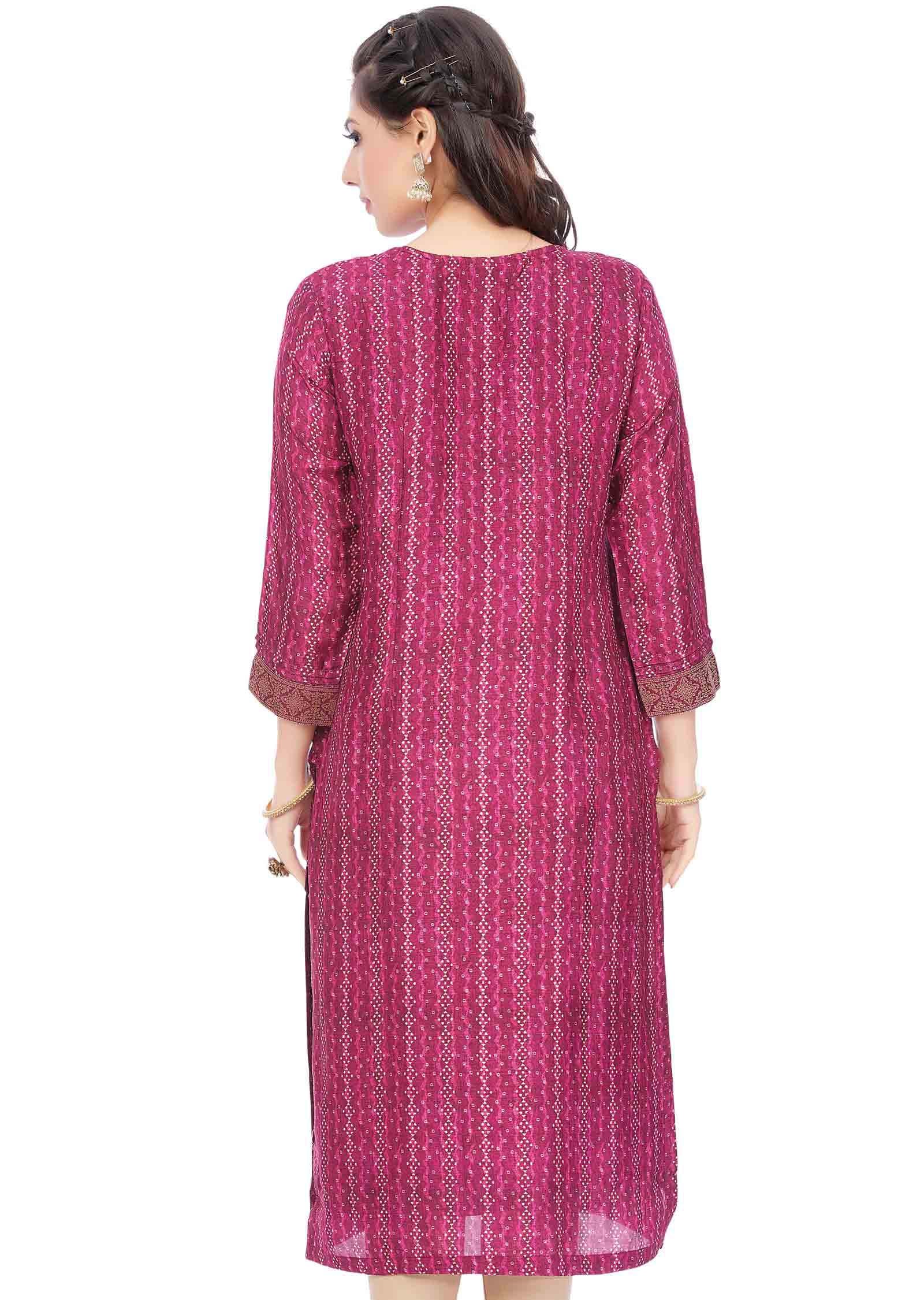 Meganta Banaras Silk Printed Straight Cut Kurti