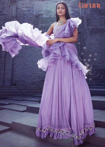 Purple Net Georgette Lehengas