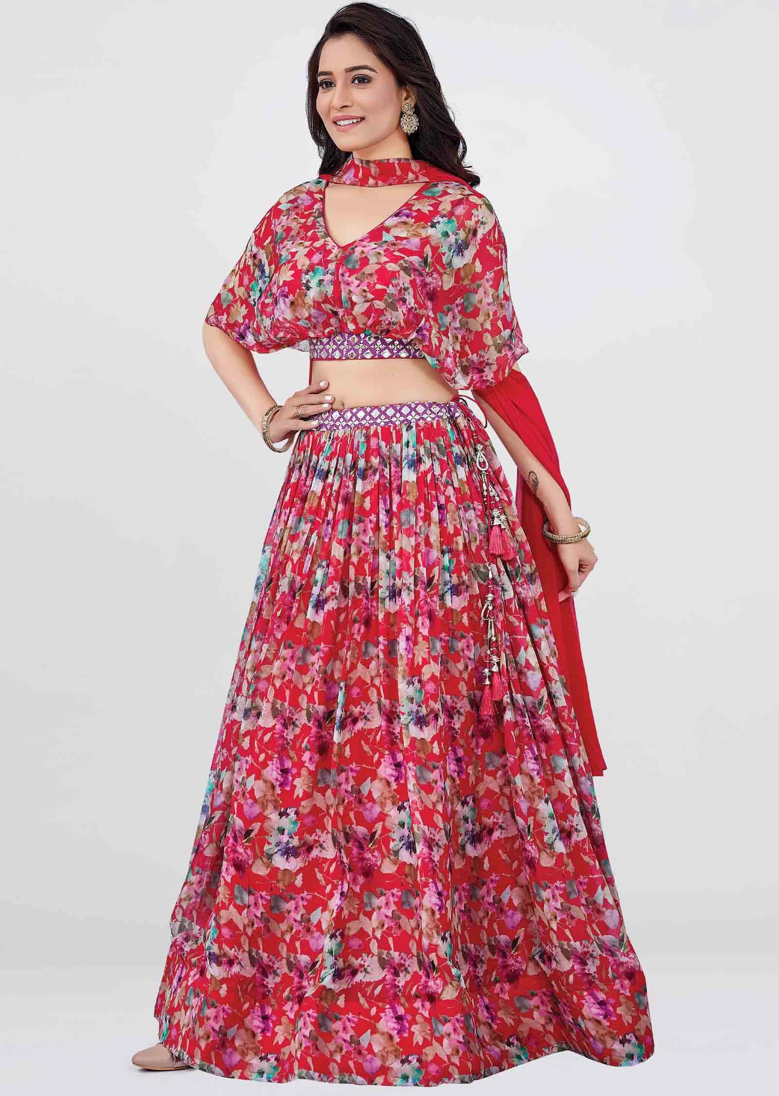 Rani Pink Soft Organza Printed Crop Top