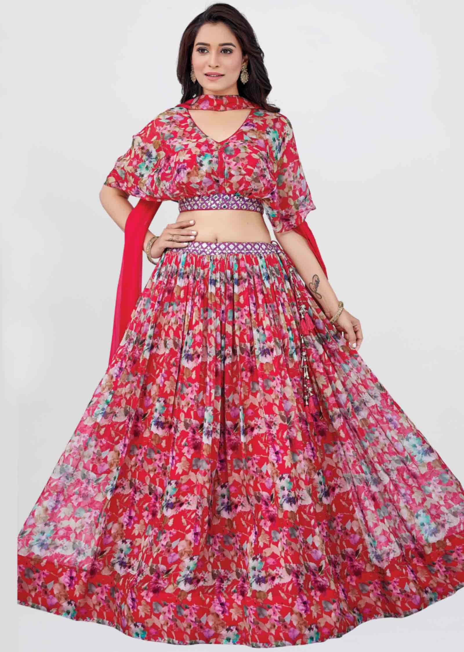 Rani Pink Soft Organza Printed Crop Top