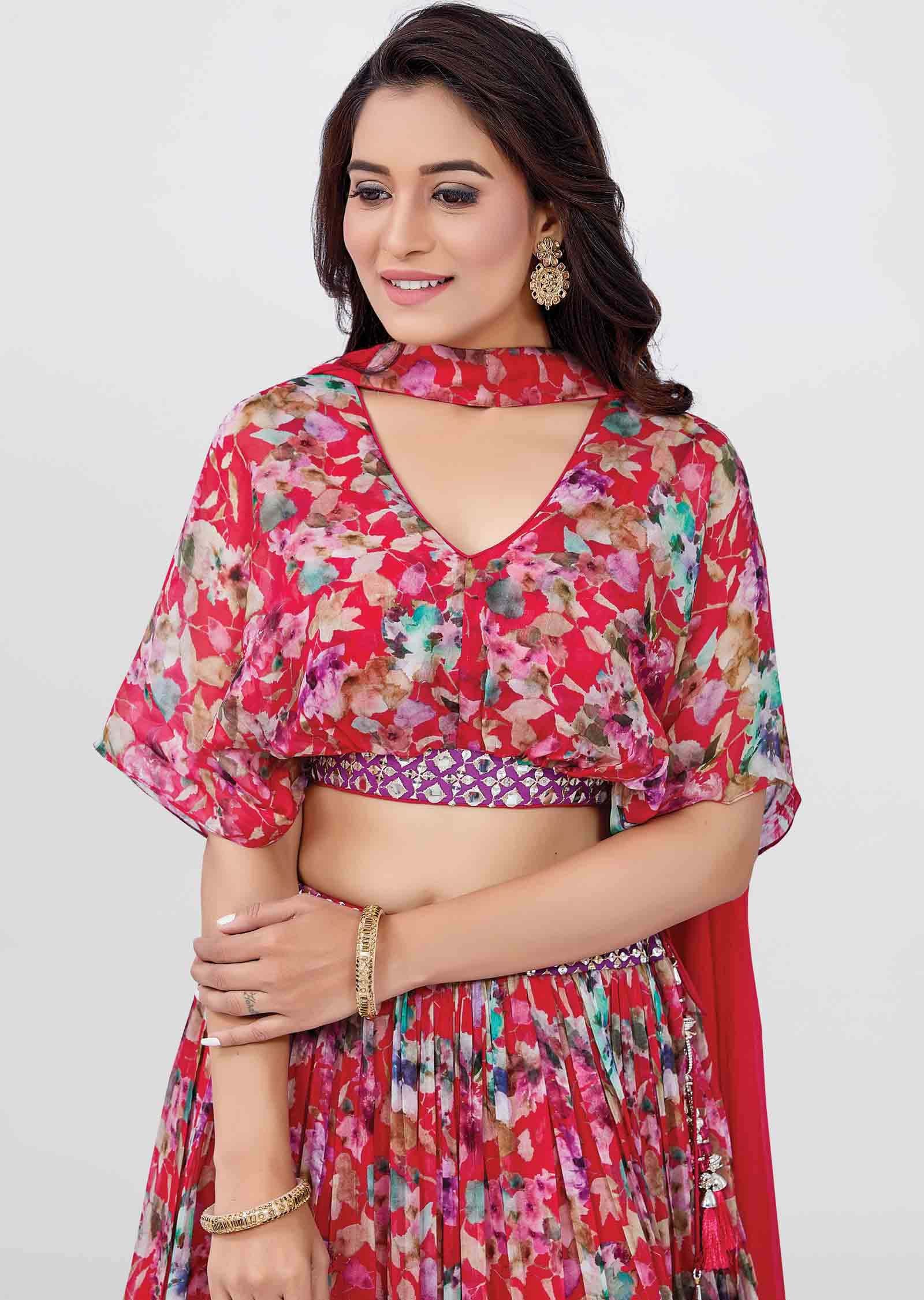 Rani Pink Soft Organza Printed Crop Top