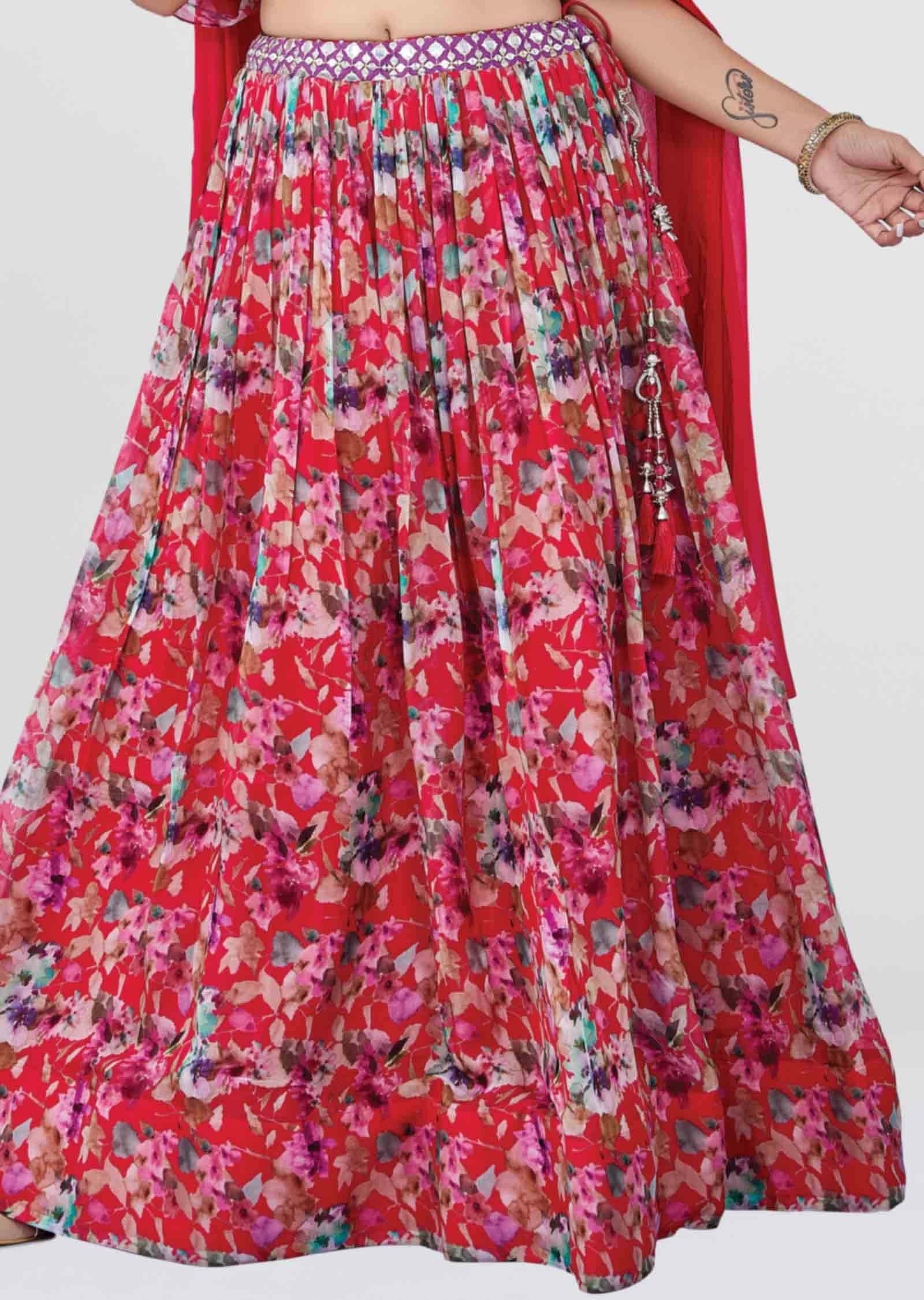 Rani Pink Soft Organza Printed Crop Top