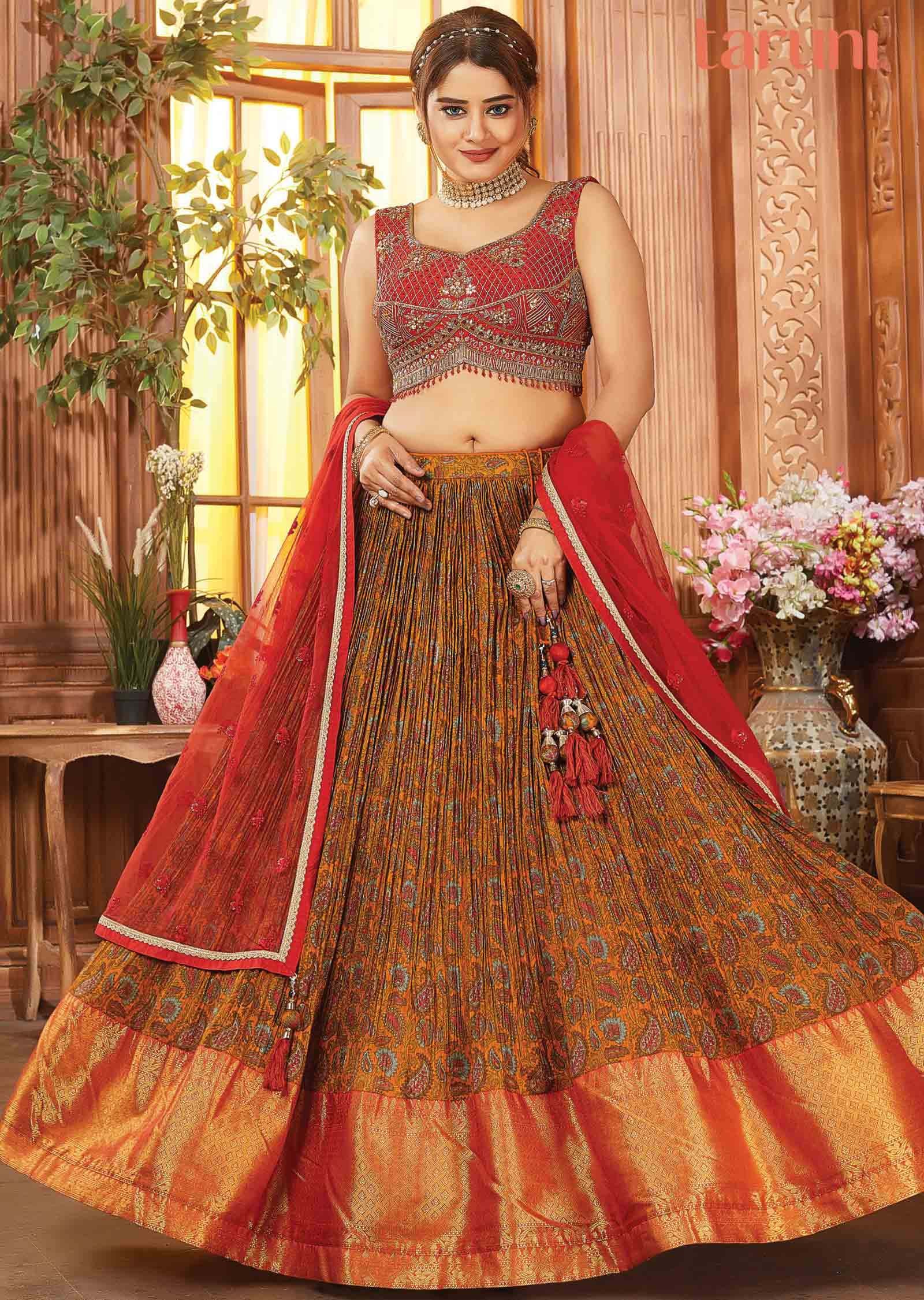 Pink Mustard Silk Embroidered lehenga