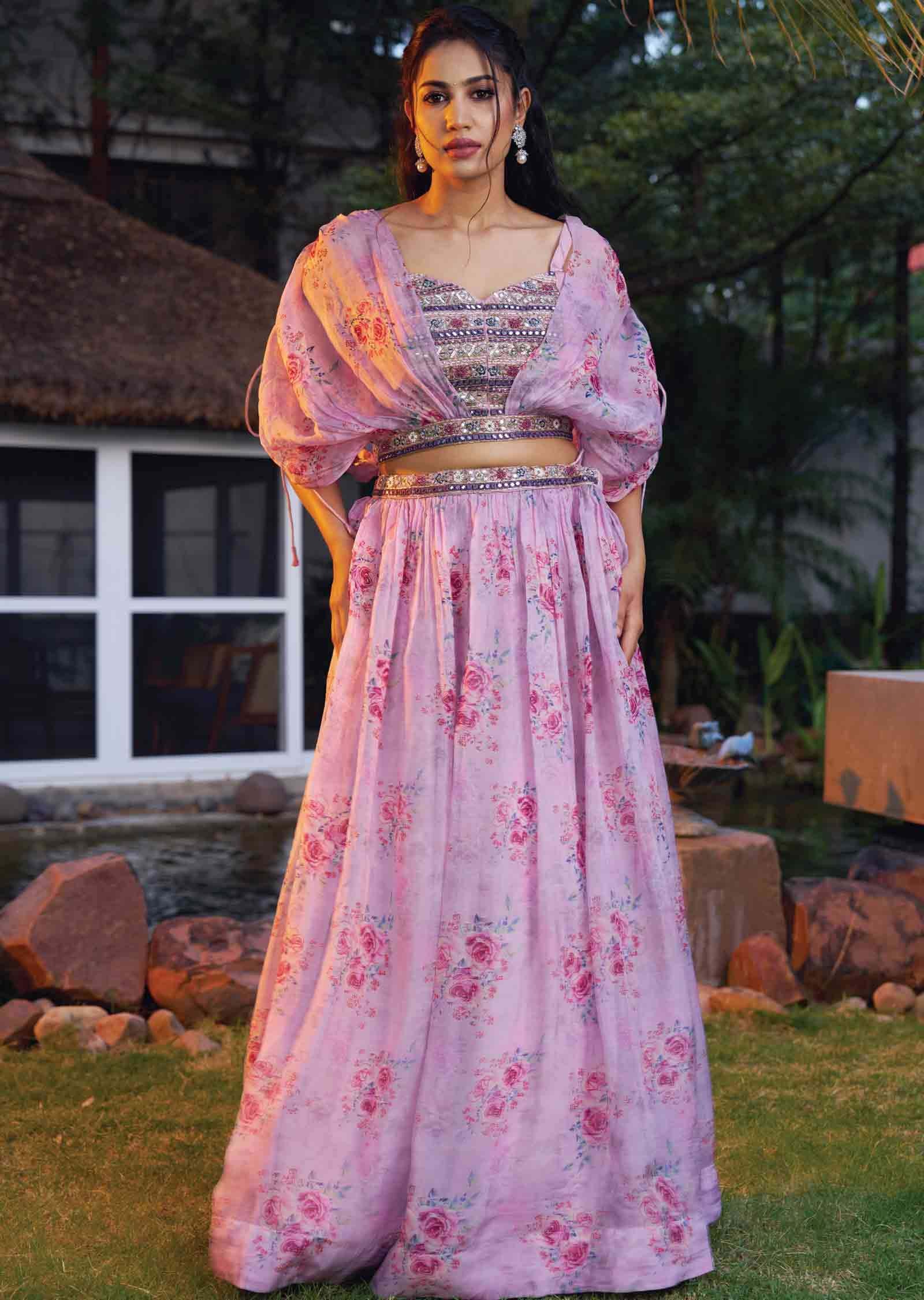 Lavendor Silk & Organza Embroidered Co-Ord Set