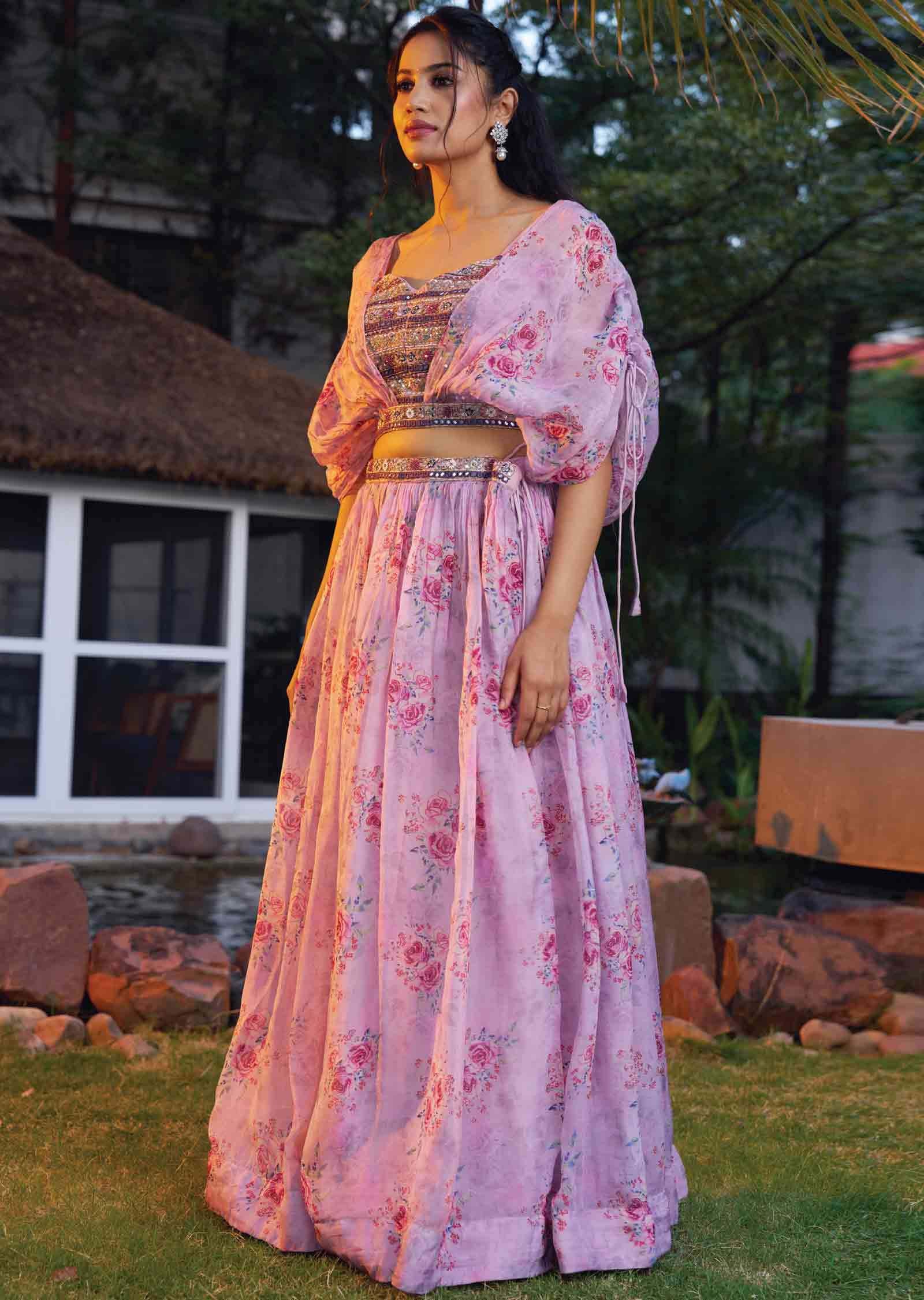 Lavendor Silk & Organza Embroidered Co-Ord Set