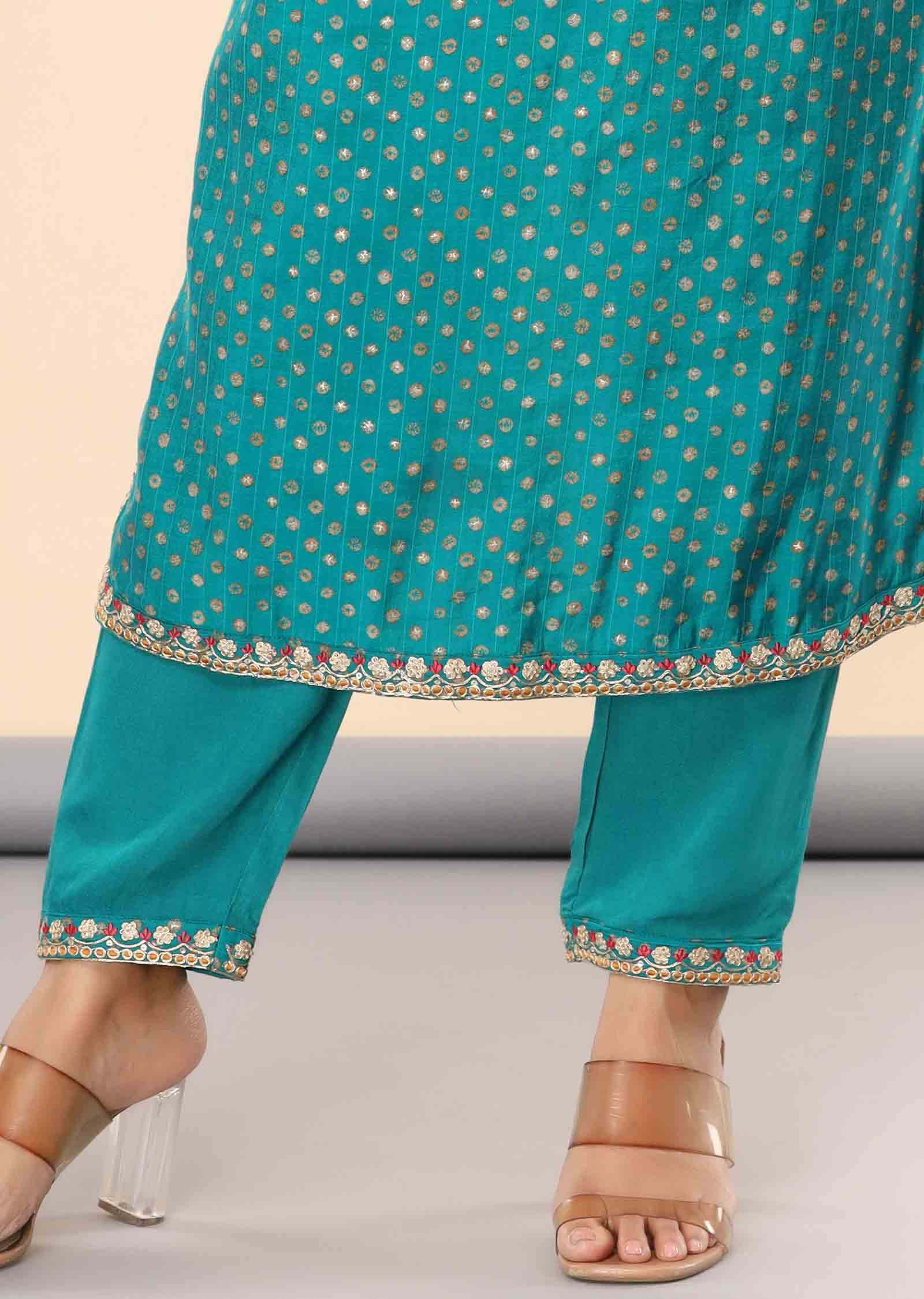 Rama Green Modal Sequins Straight cut suits