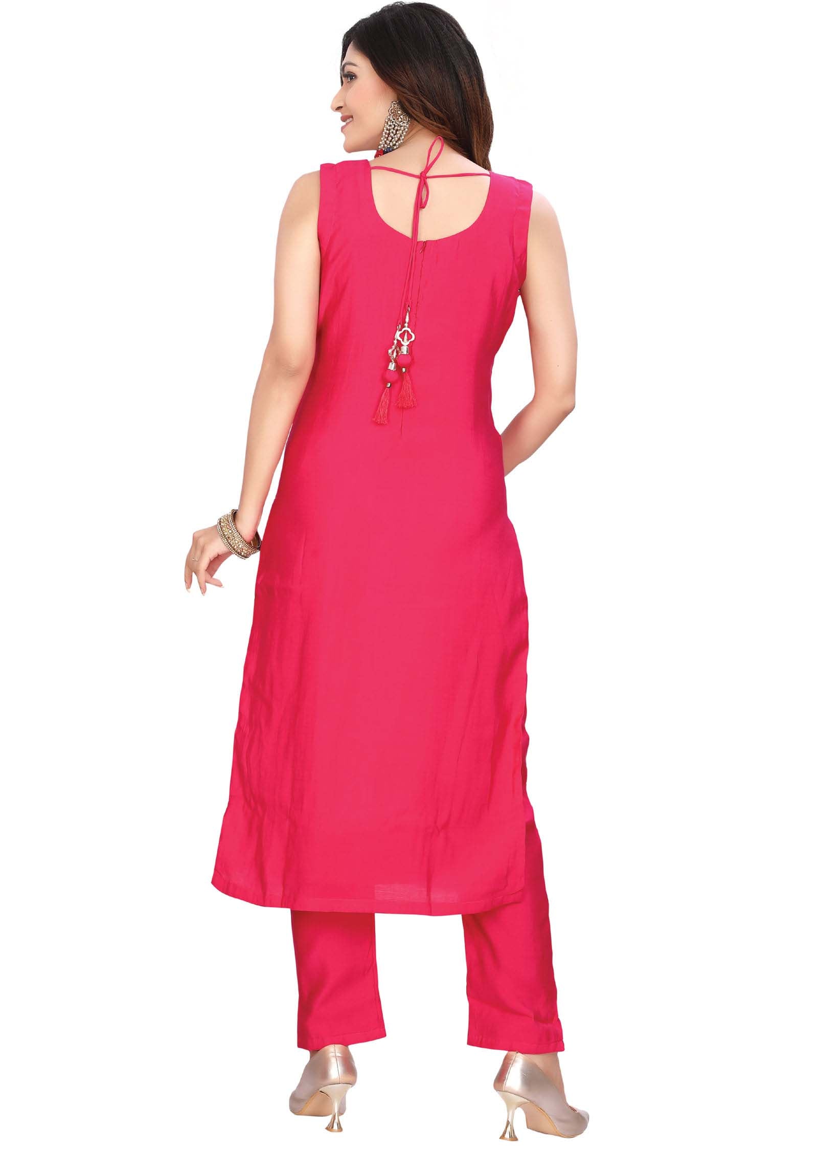 Rani pink Silk Zardosi & Embroidered Straight cut suits