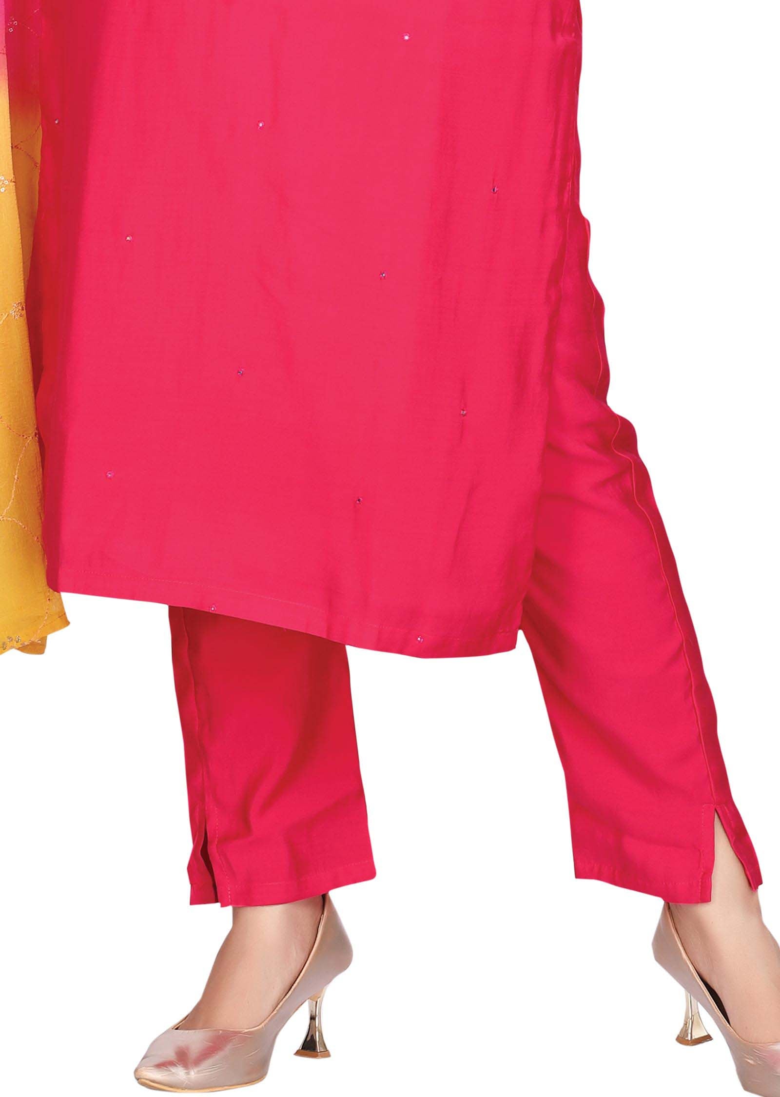 Rani pink Silk Zardosi & Embroidered Straight cut suits