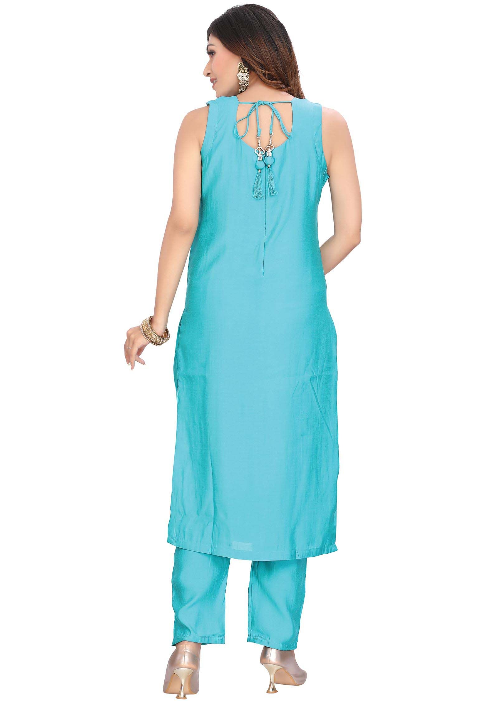 Rama Blue Soft Silk Zardosi & Embroidered Straight cut suits