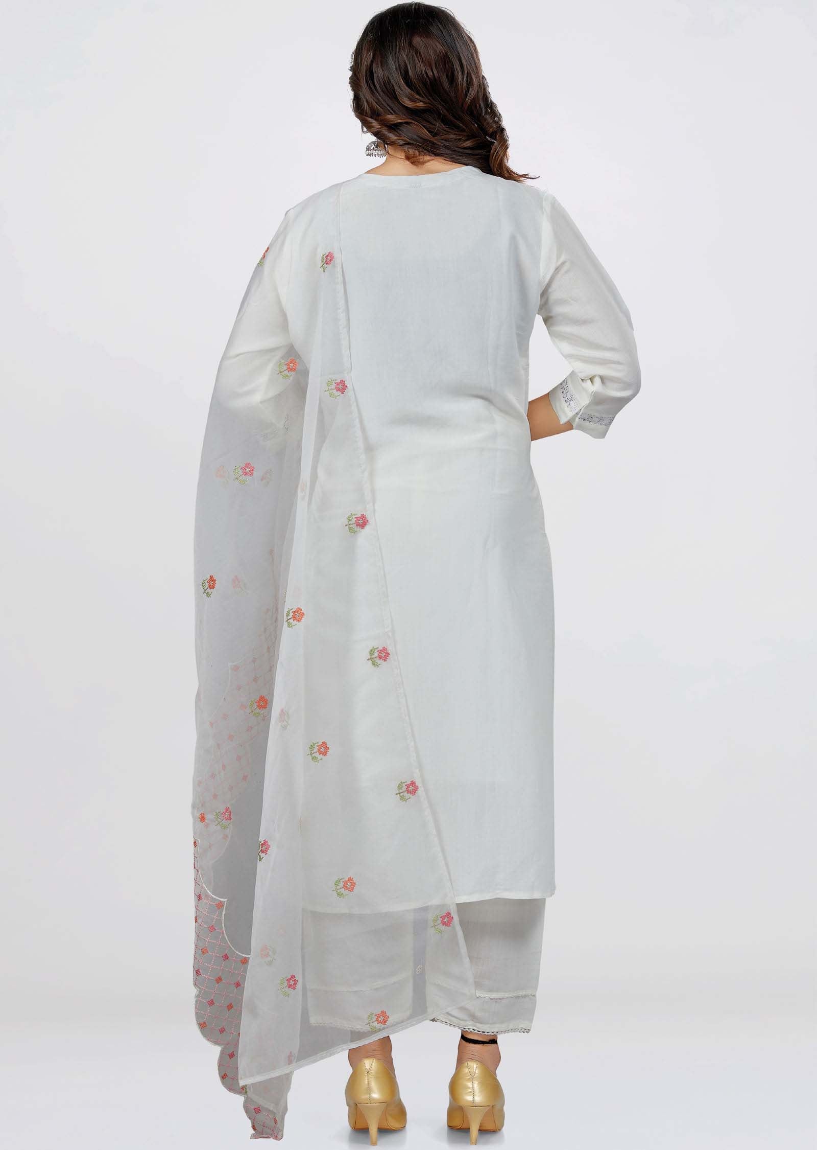 Off White Chanderi Straight cut suits