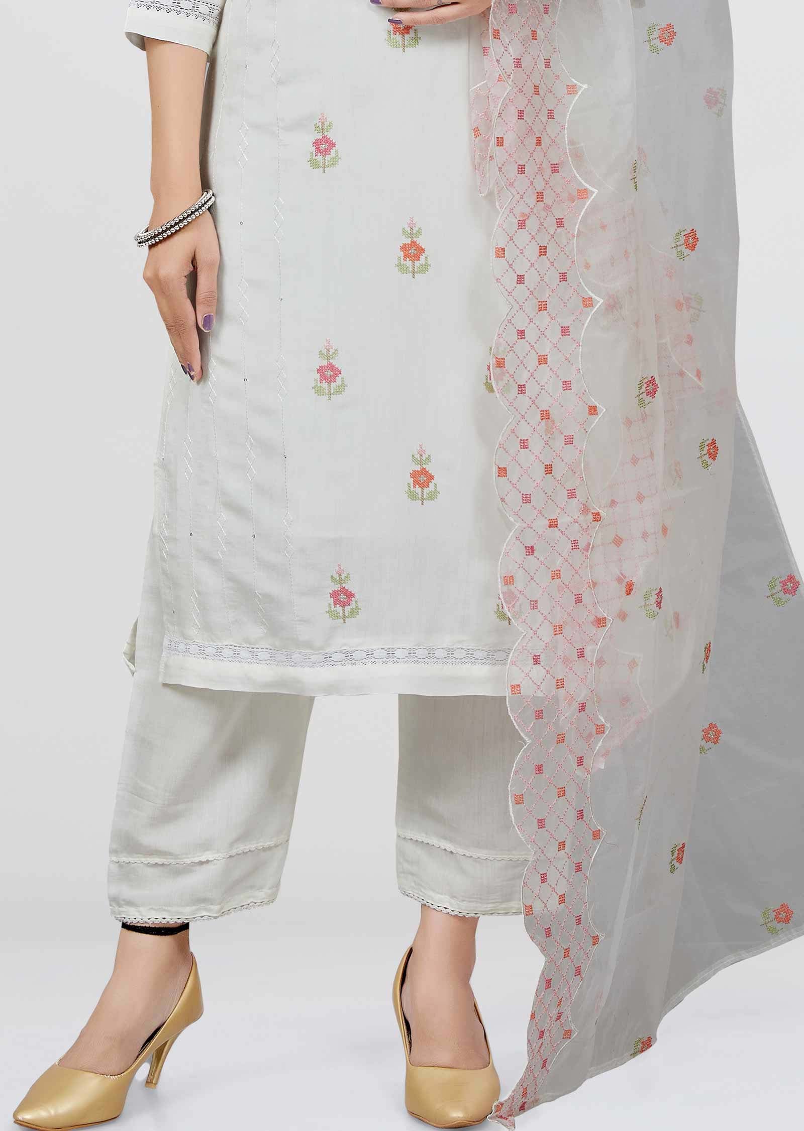 Off White Chanderi Straight cut suits