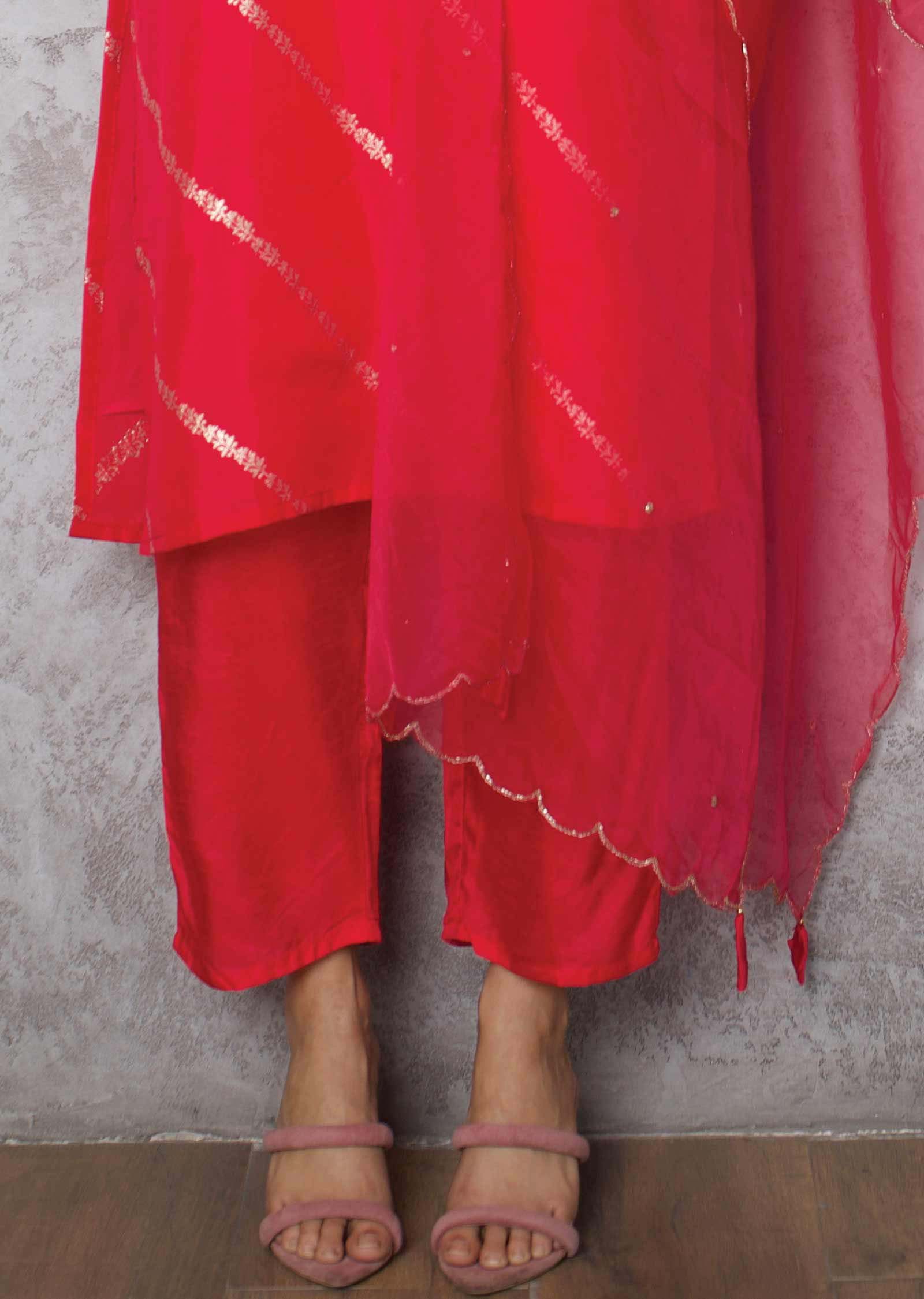 Rani Pink Banaras Zardosi & Embroidered Straight cut suits