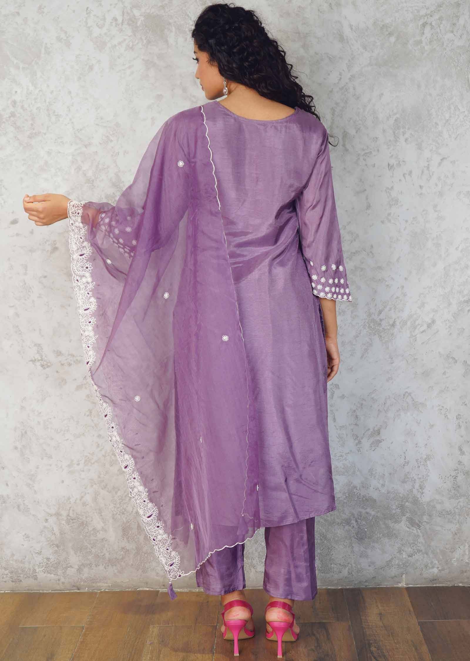 Mehandi Green Chanderi Sequins Straight cut suits