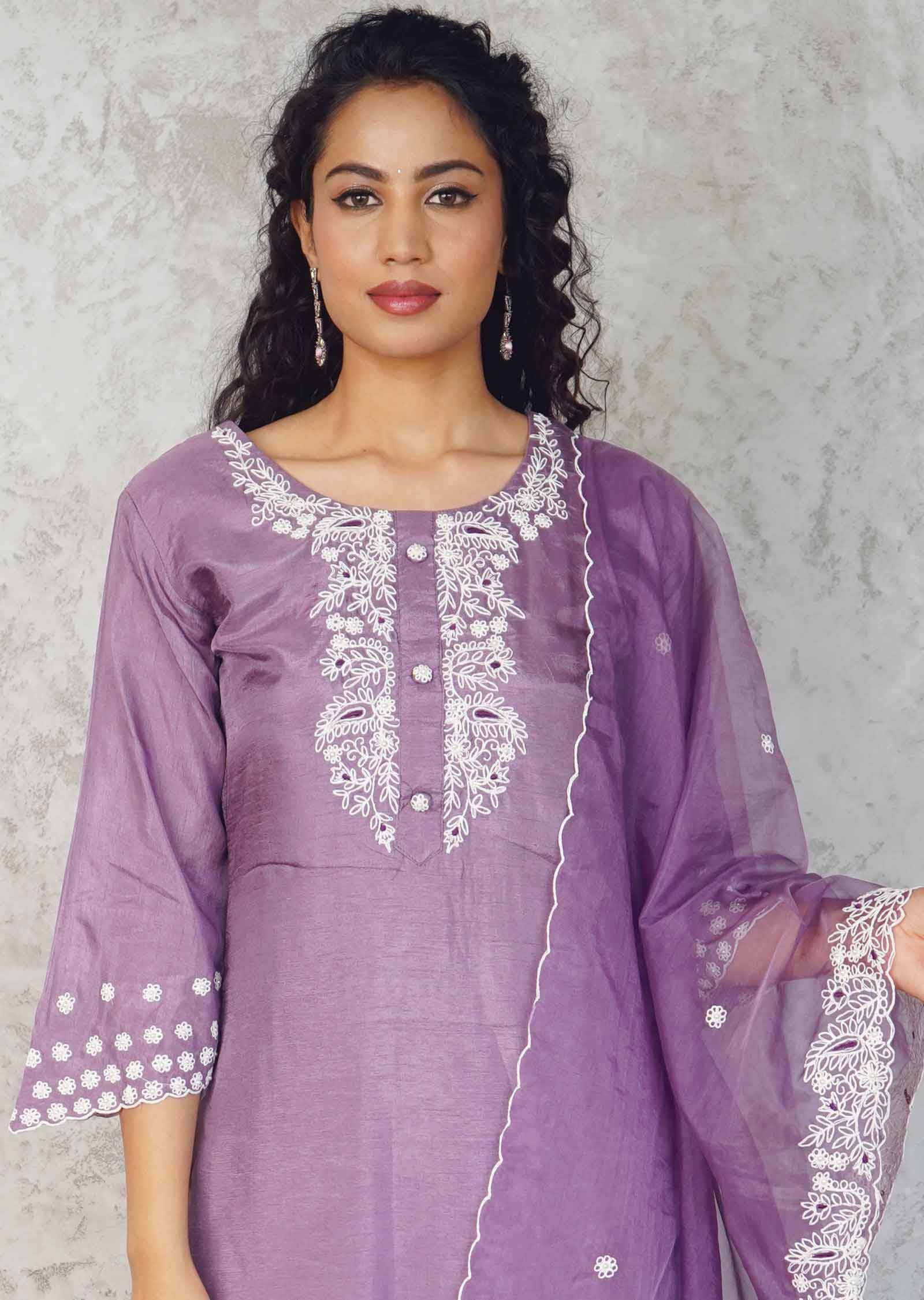 Mehandi Green Chanderi Sequins Straight cut suits