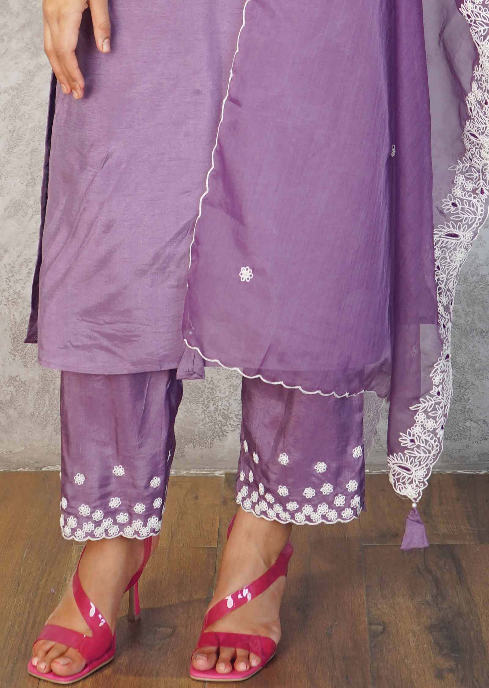 Mehandi Green Chanderi Sequins Straight cut suits