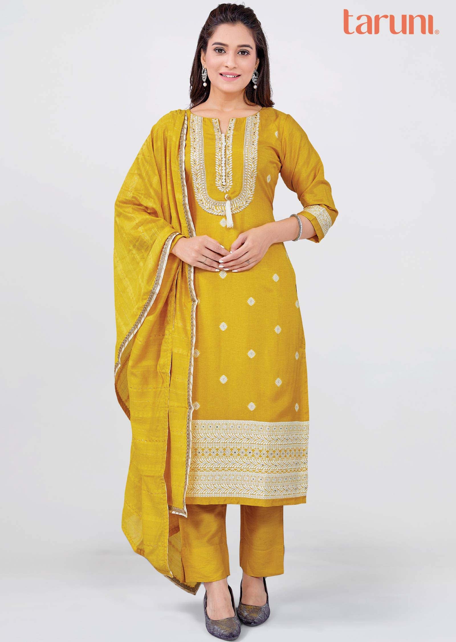 Yellow Silk Straight cut suits