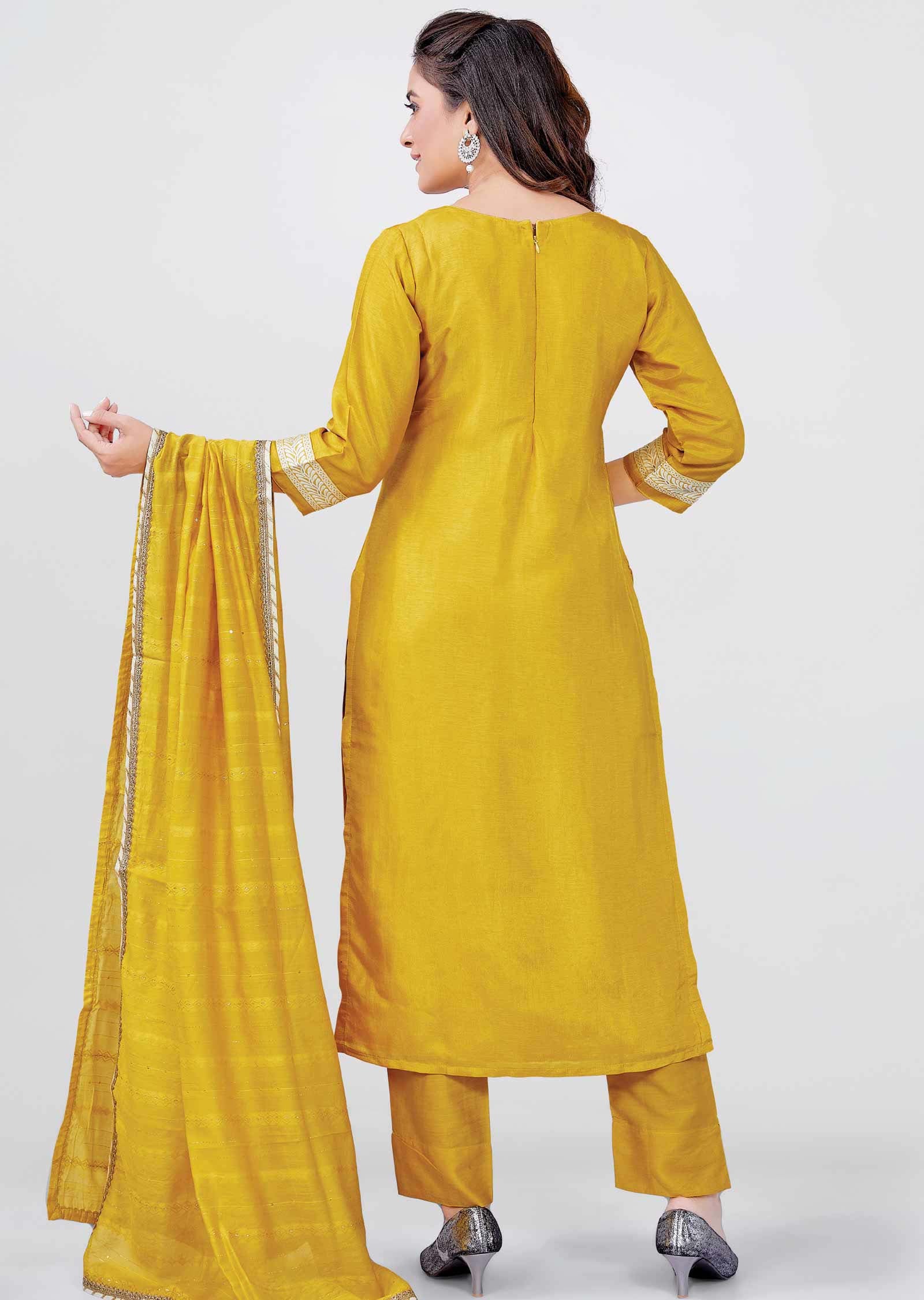 Yellow Silk Straight cut suits