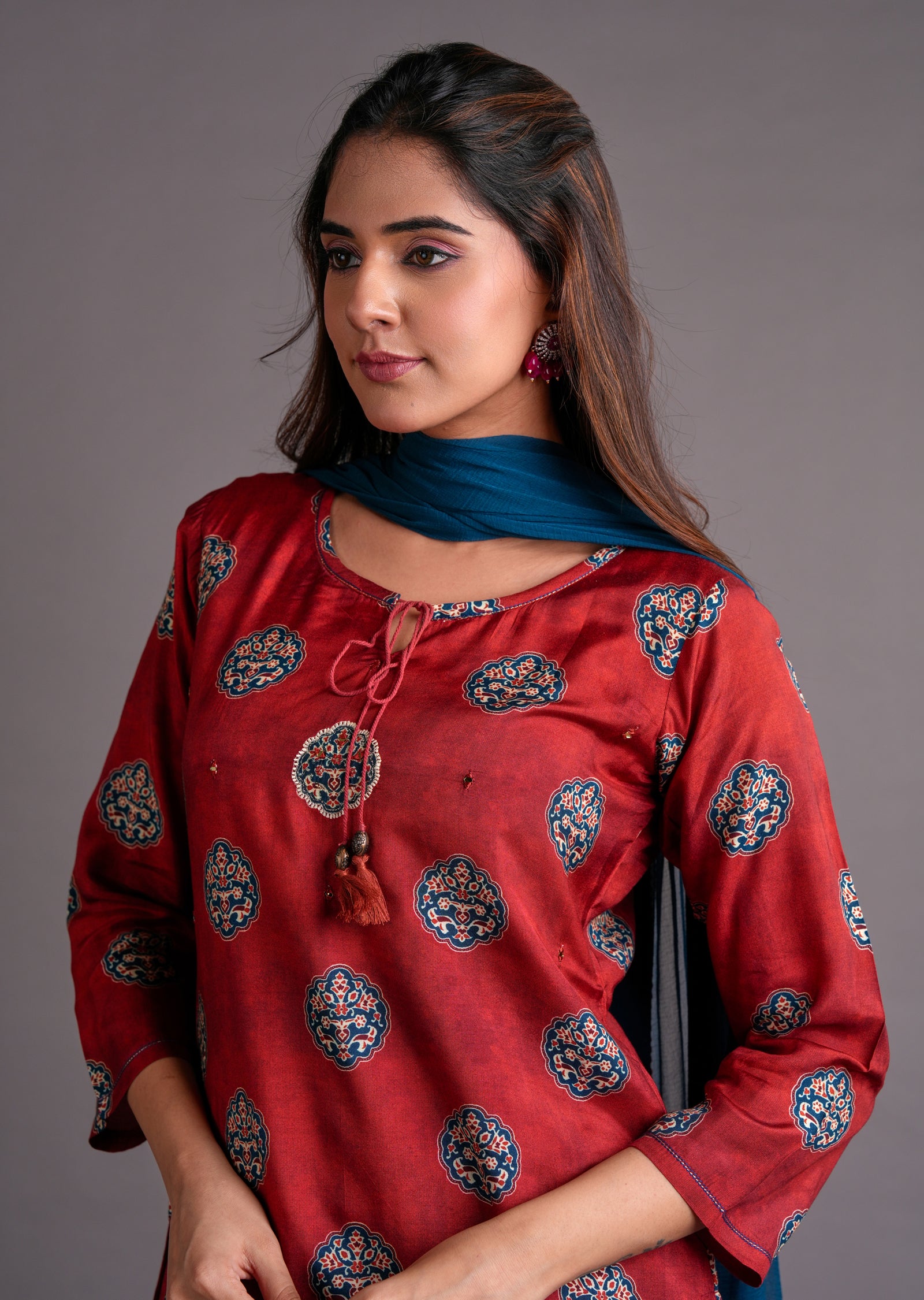 Maroon Muslin Straight Cut Suit