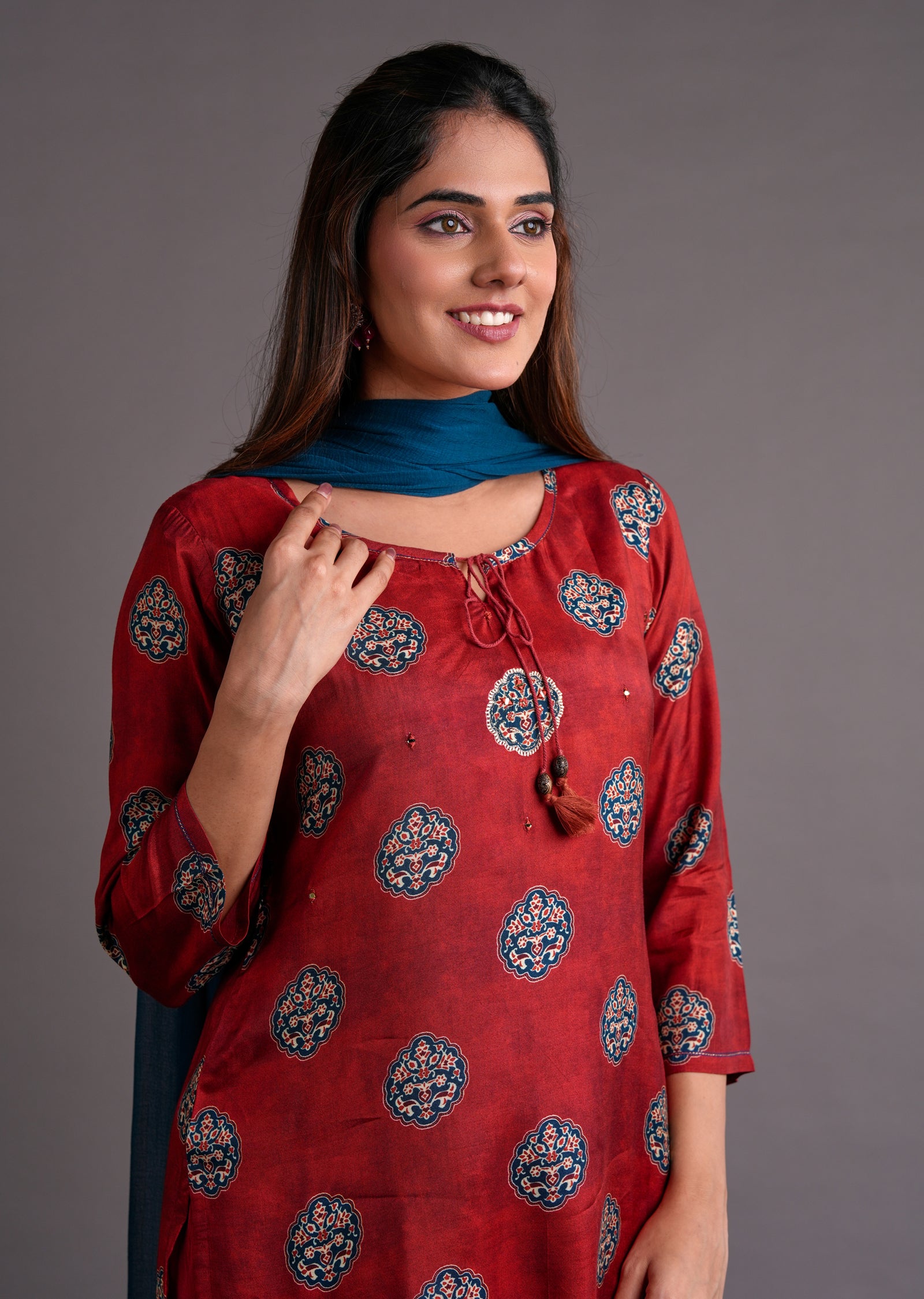 Maroon Muslin Straight Cut Suit