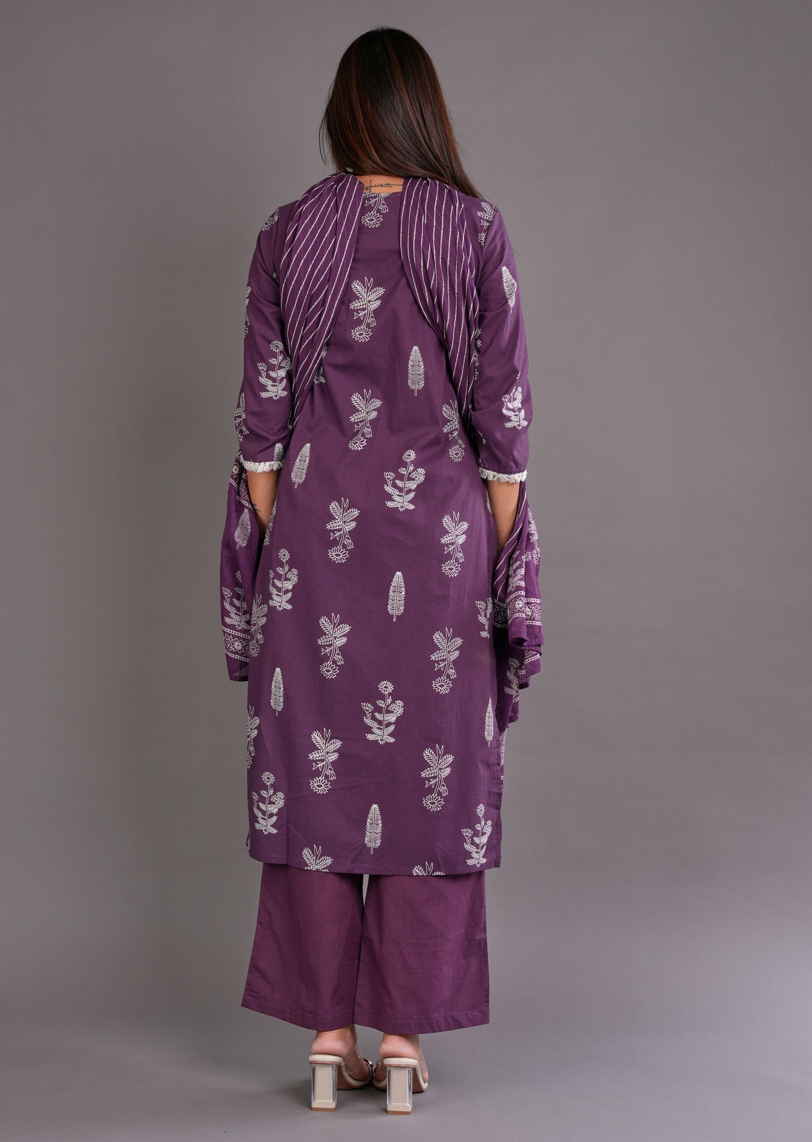 Purple Cotton Straight Cut Suit