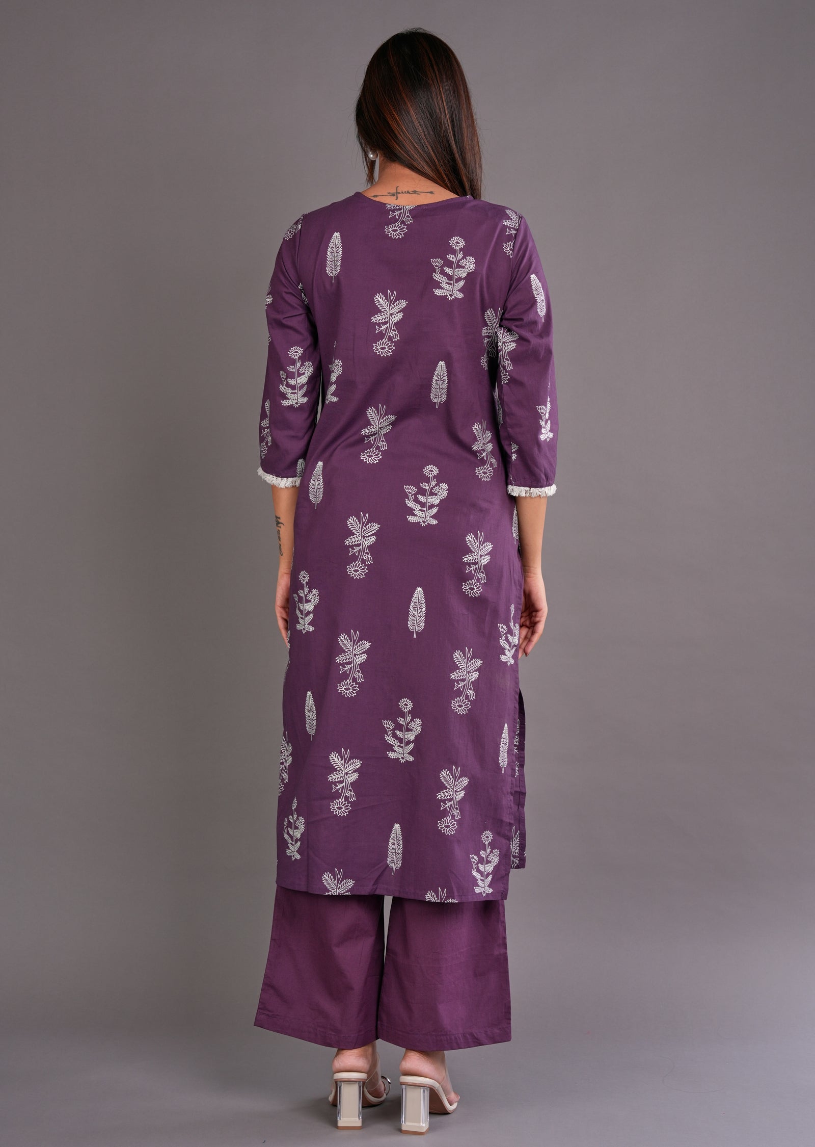 Purple Cotton Straight Cut Suit