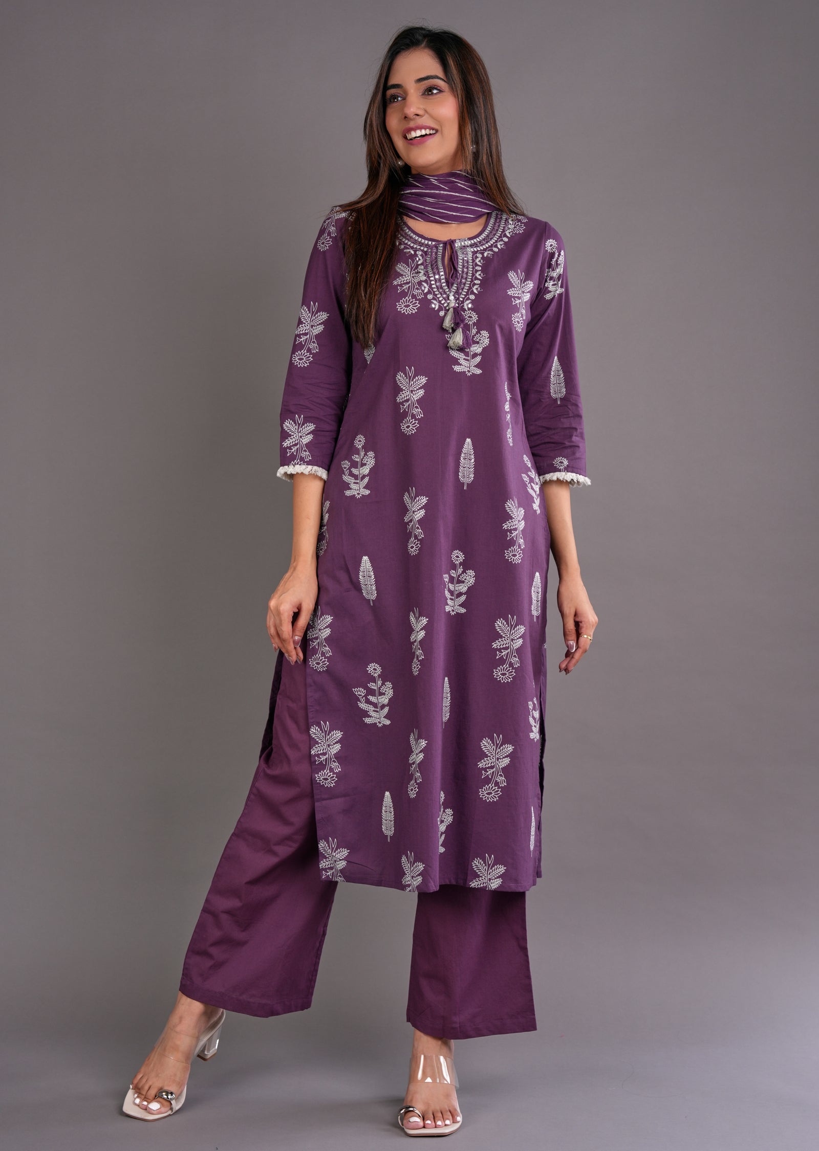 Purple Cotton Straight Cut Suit