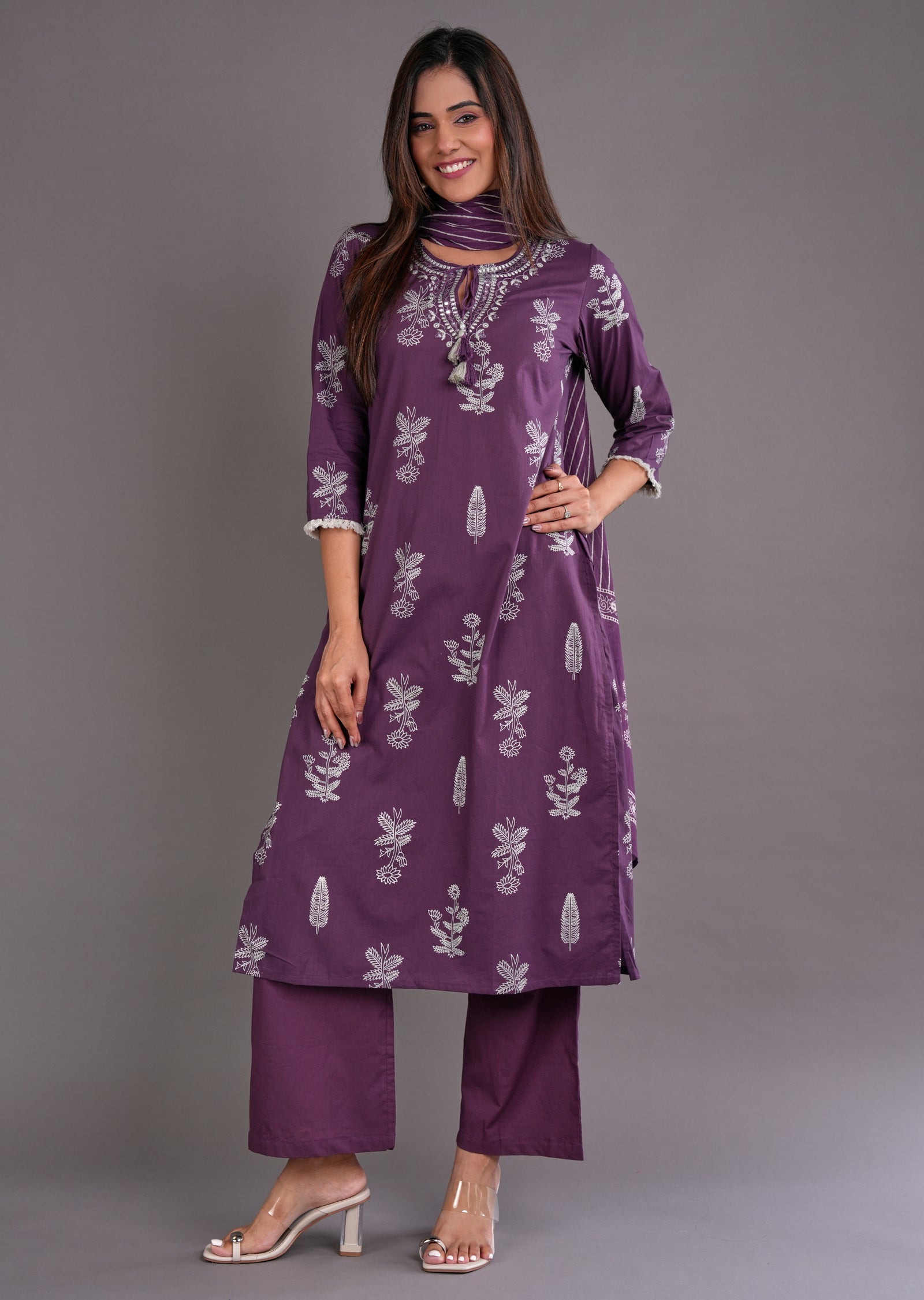 Purple Cotton Straight Cut Suit